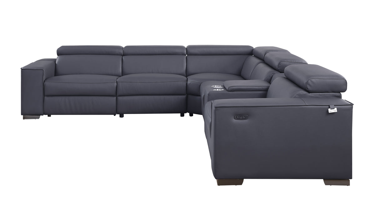 Picasso II Dark Grey Italian Leather 6-Piece Reclining Sectional