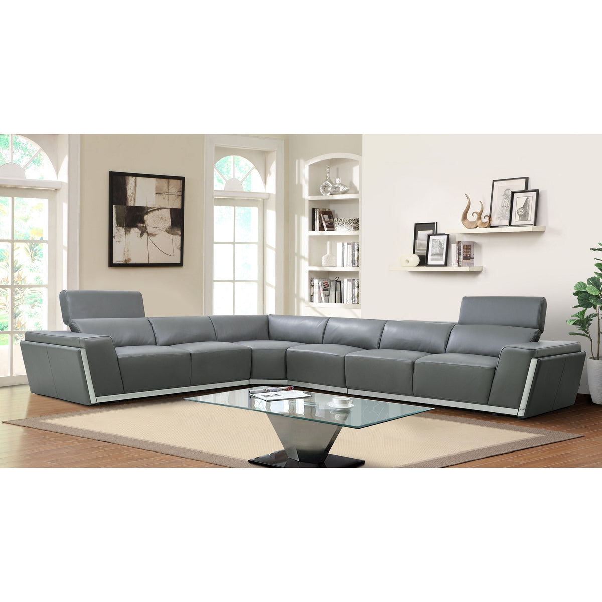 Domo Dark Grey Italian Leather Match Sectional