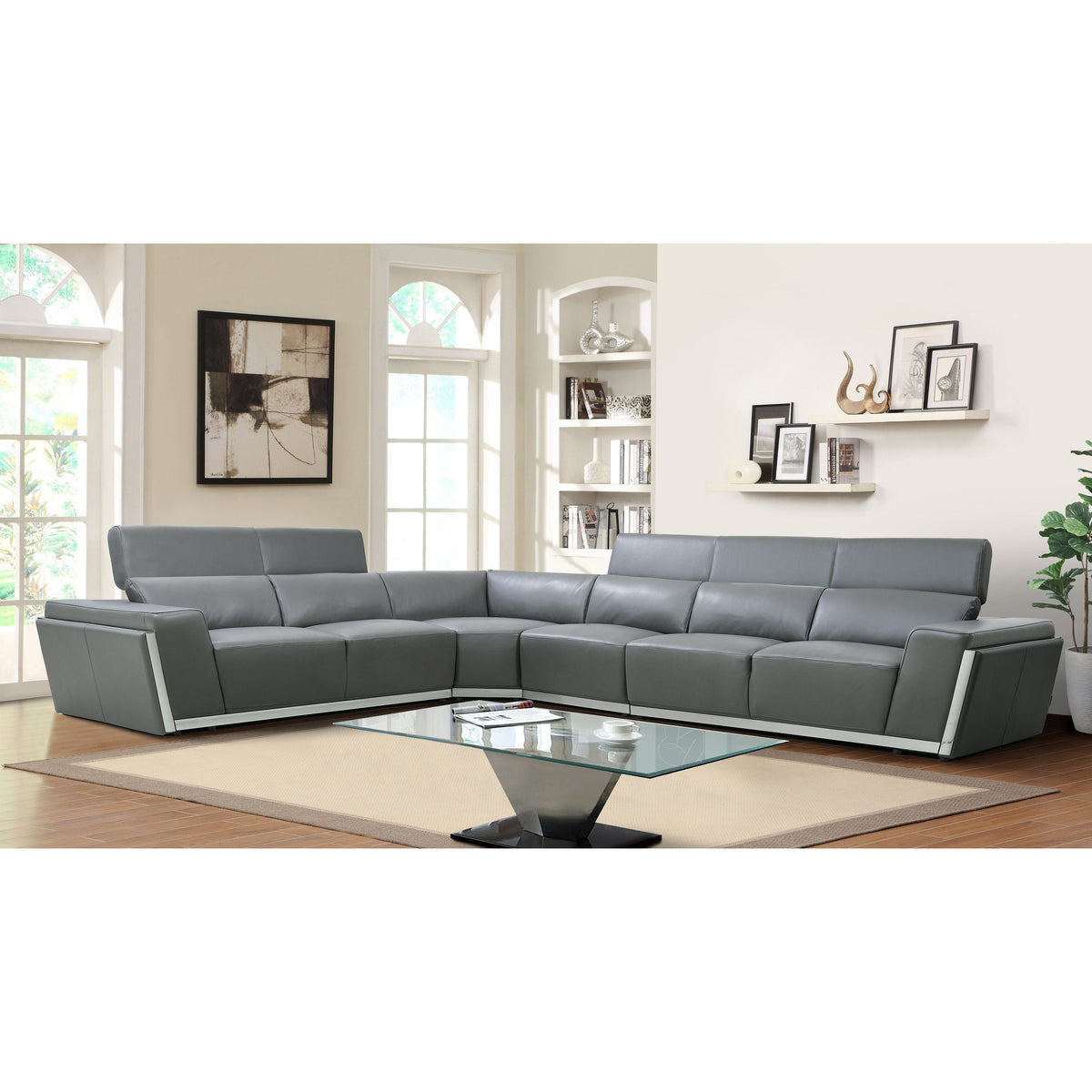 Domo Dark Grey Italian Leather Match Sectional