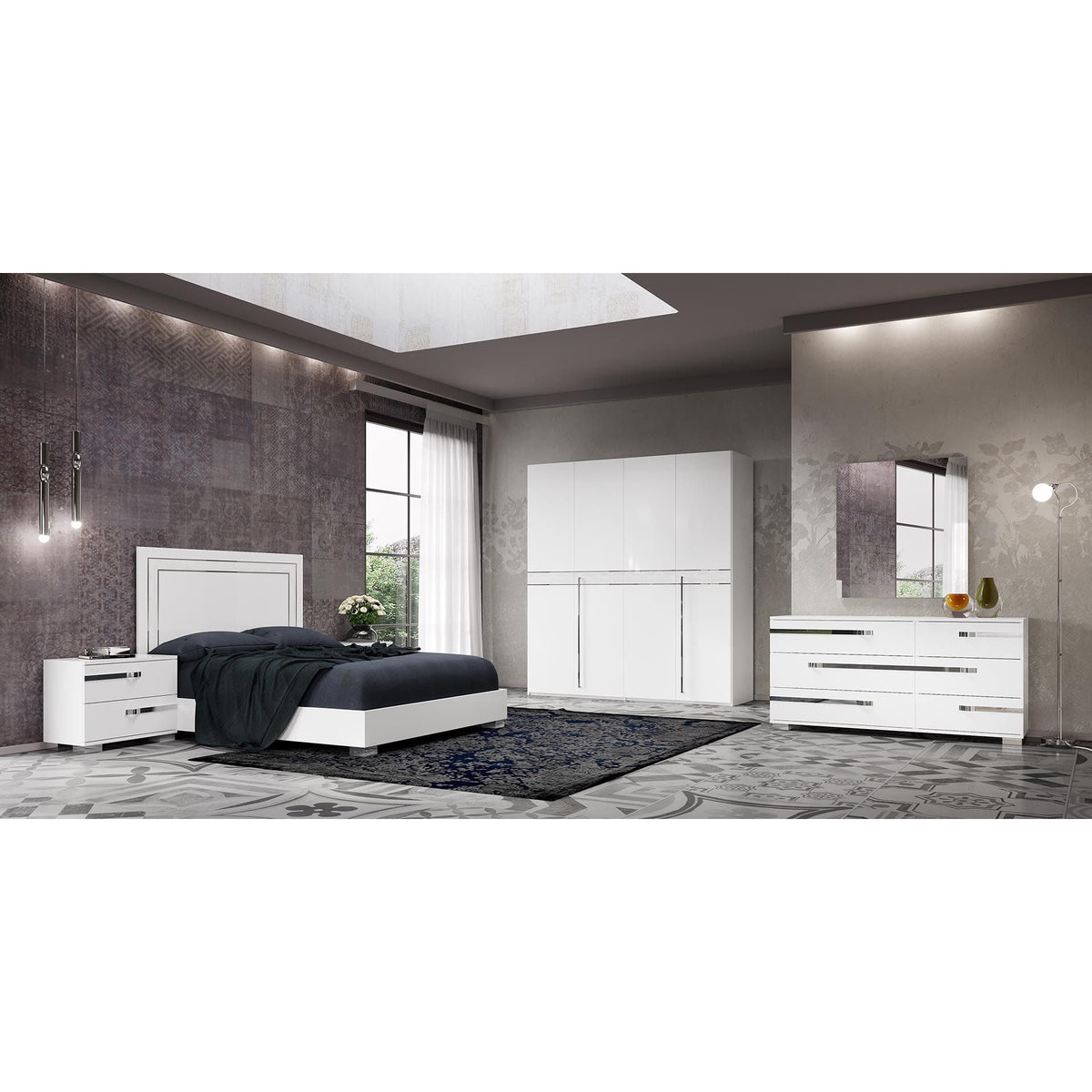 Volare Croco White High Gloss Bedroom Set — Italian Crafted