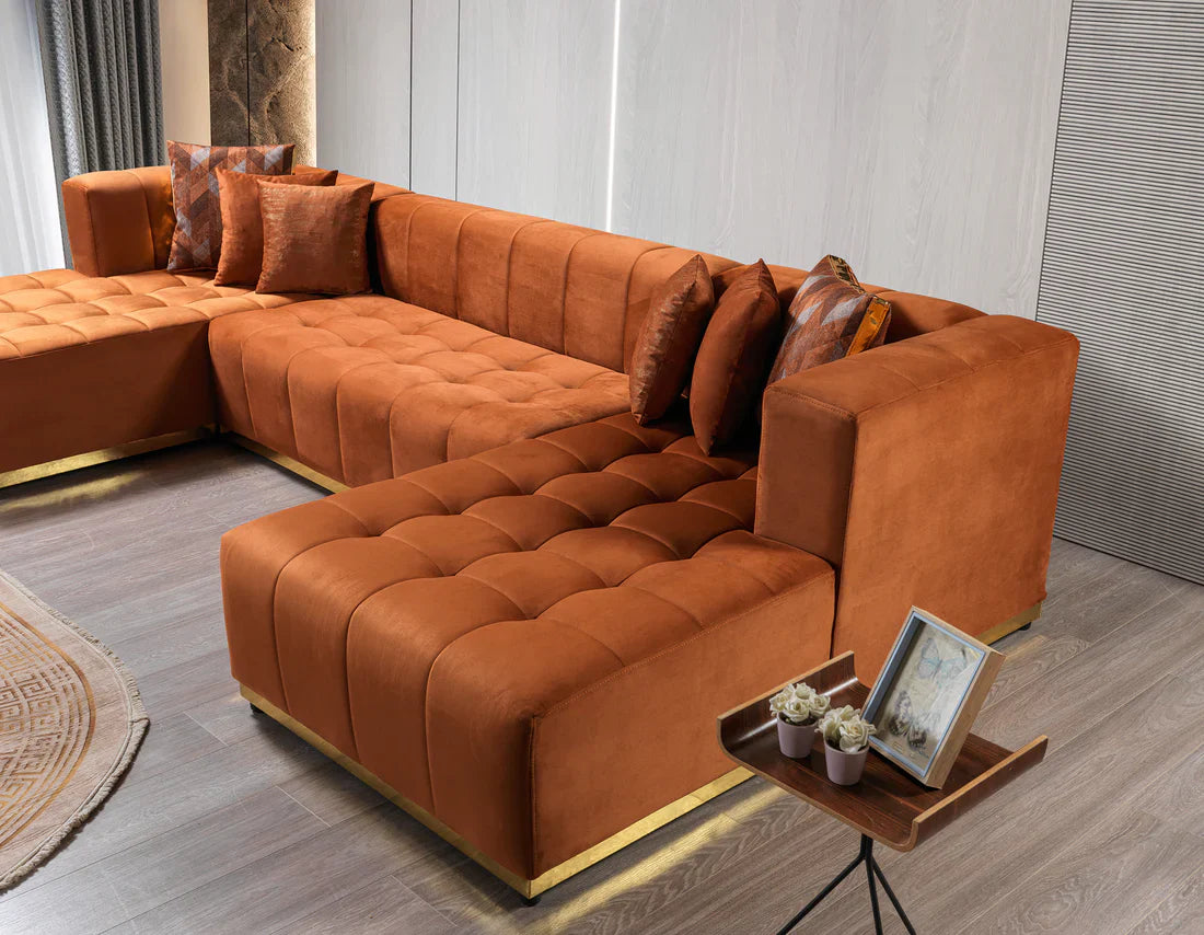 Elisha Orange Velvet Double Chaise