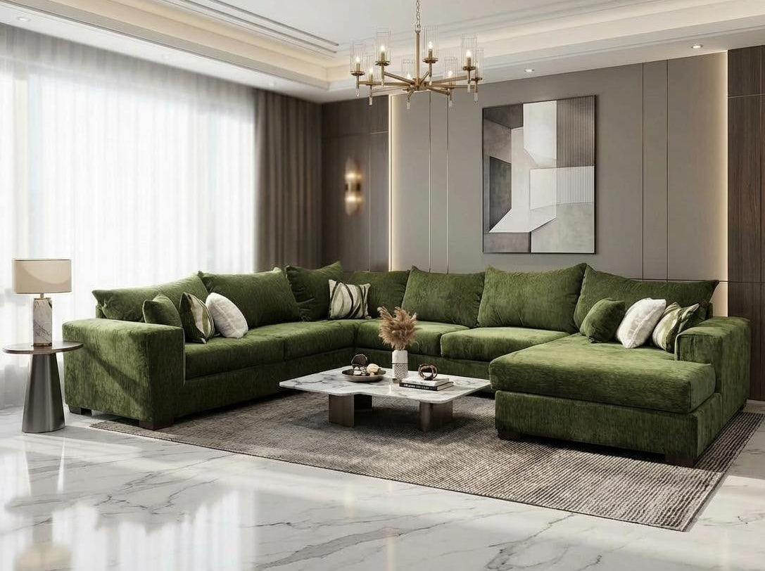 Cactus Green Oversized Sectional — Extended Chaise