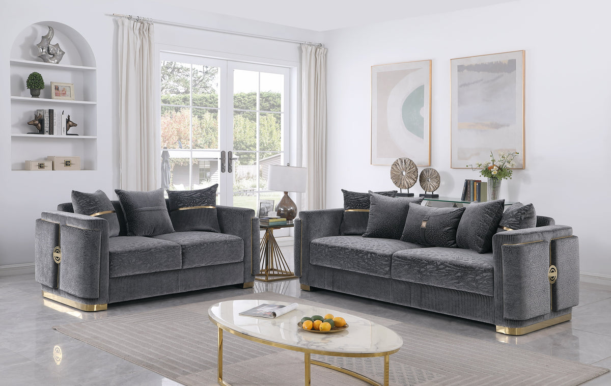 Capri Sofa & Loveseat Set — Gold-Tone Trim