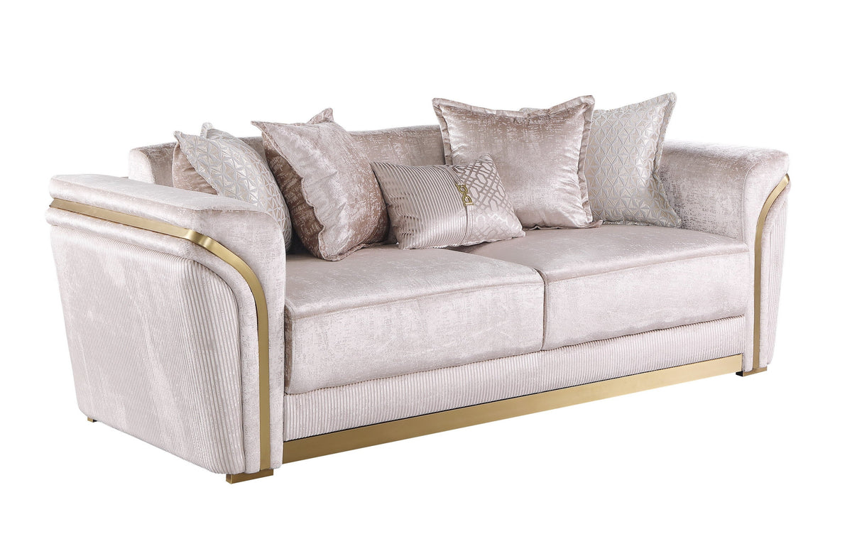 Torino Champagne Sofa & Loveseat Set — Gold Accents