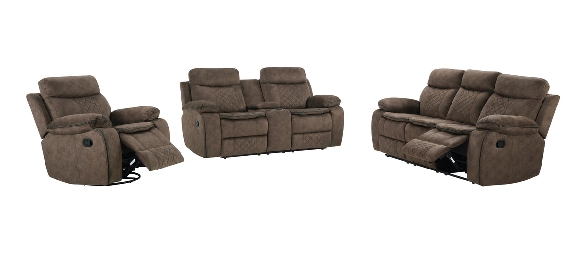Liz Reclining Sofa & Loveseat Set in Brown