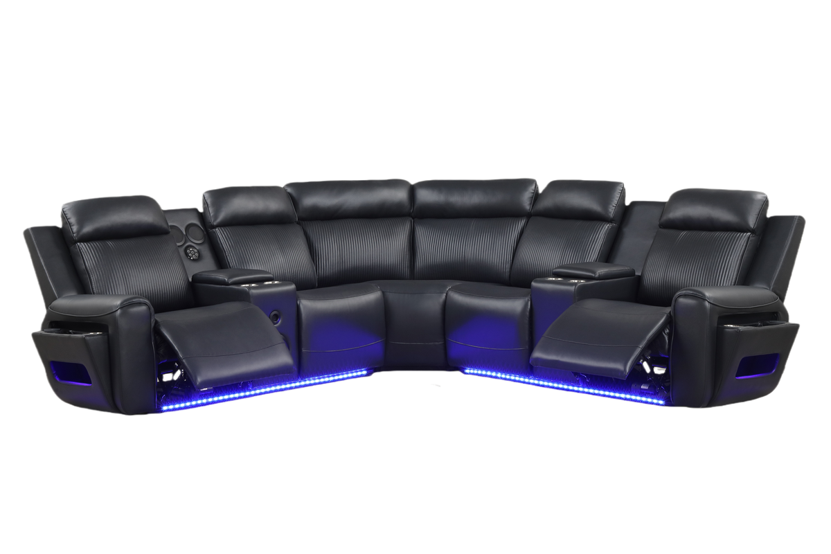 Galaxy Power Reclining Sectional — Blue LED Lighting & Storage