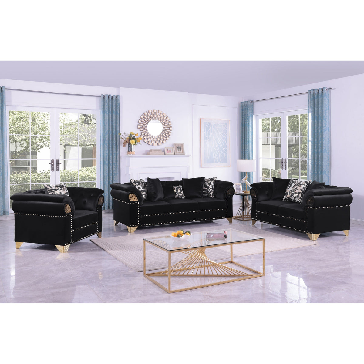 Emma Black Velvet Sofa & Loveseat Set