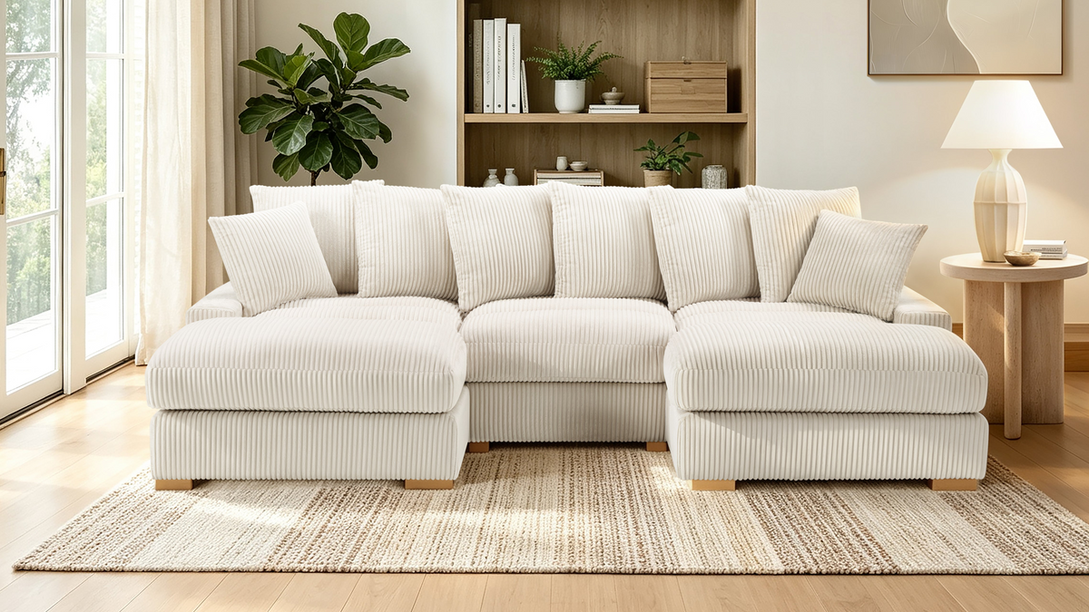 Azura 6-Piece Modular Corduroy Sectional in Cream