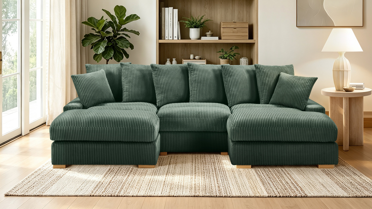 Azura 6-Piece Modular Corduroy Sectional in Olive