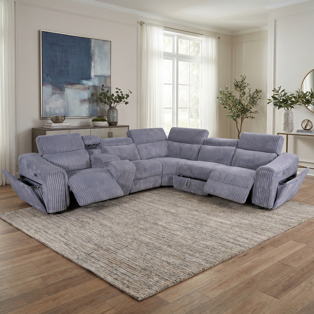 Yash Corduroy 6-Piece Modular Reclining Sectional — Power Recline