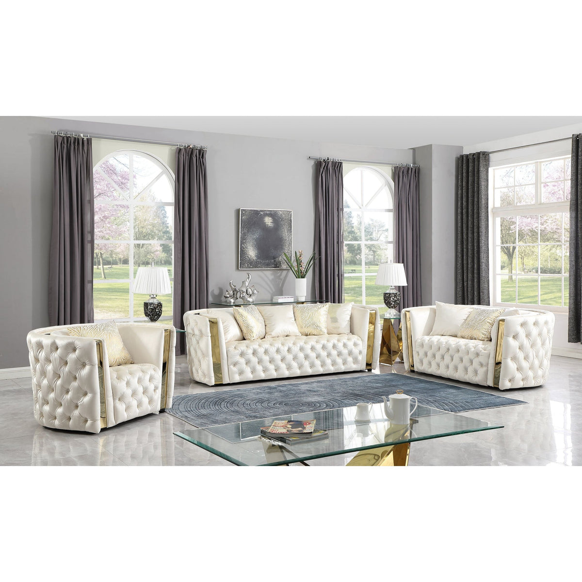 Roka White & Gold Velvet Chair