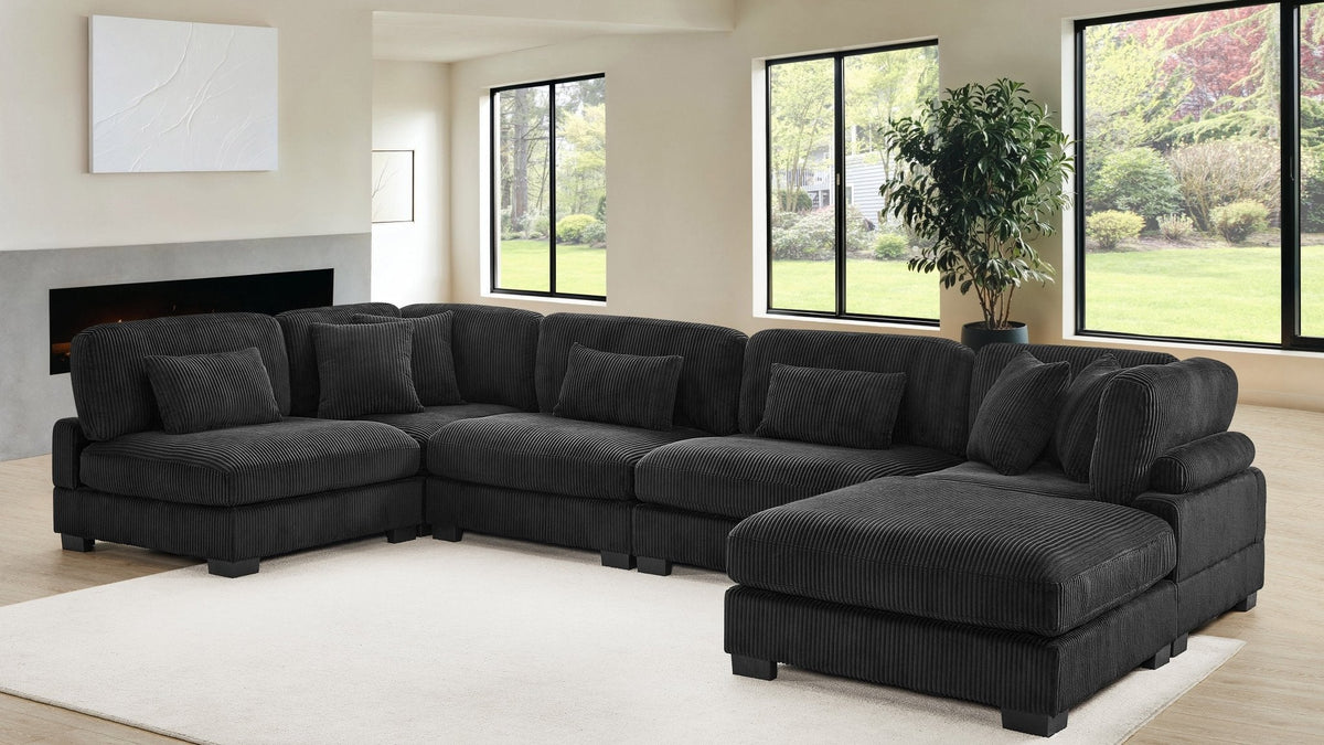 Supreme Black Corduroy Modular Sectional — Oversized Comfort