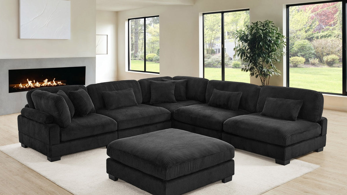 Supreme Black Corduroy Modular Sectional — Oversized Comfort