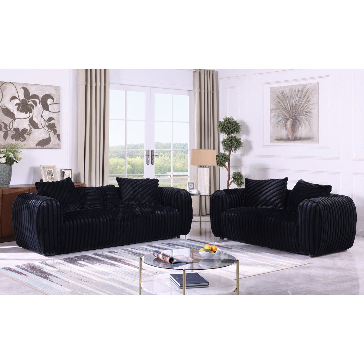 Eli Stripe Fabric Sofa & Loveseat Set