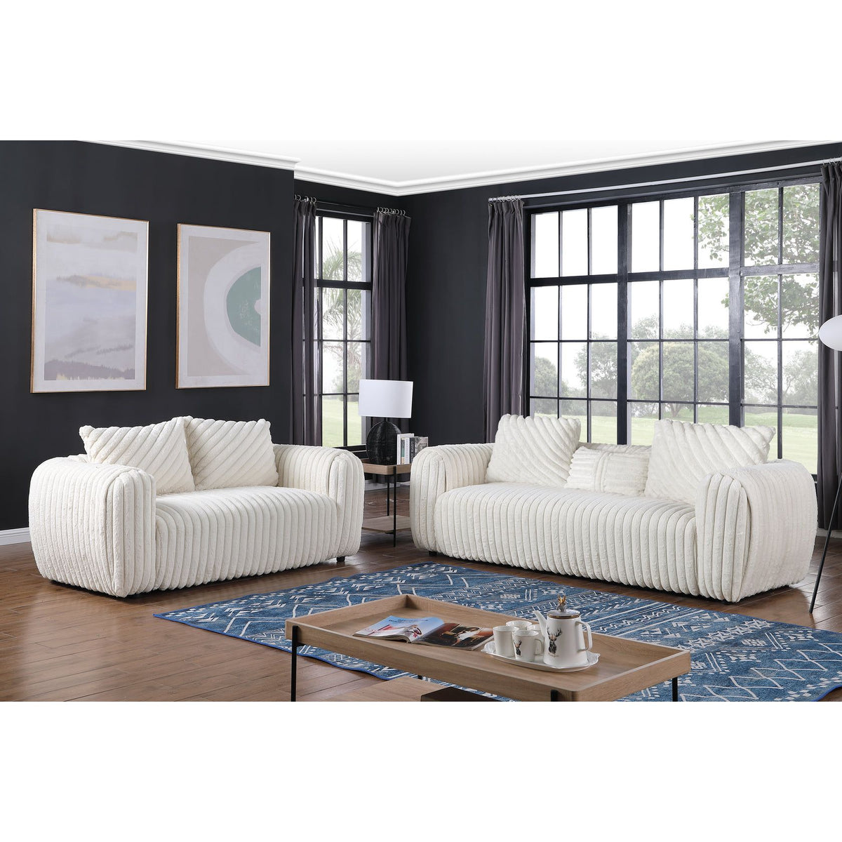 Eli Stripe Fabric Sofa & Loveseat Set