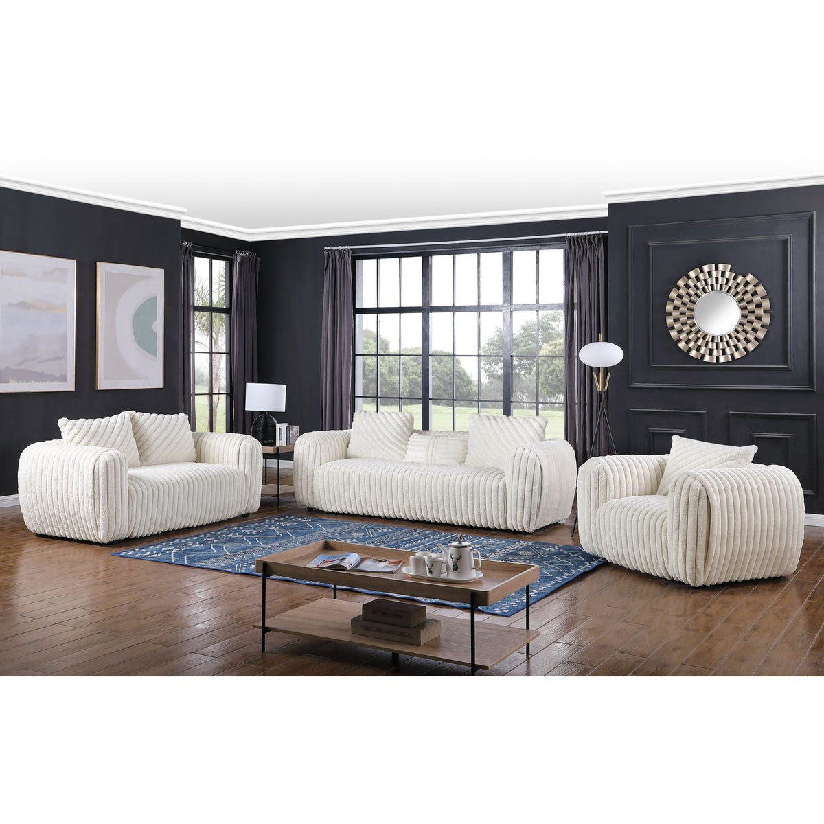 Eli Stripe Fabric Sofa & Loveseat Set