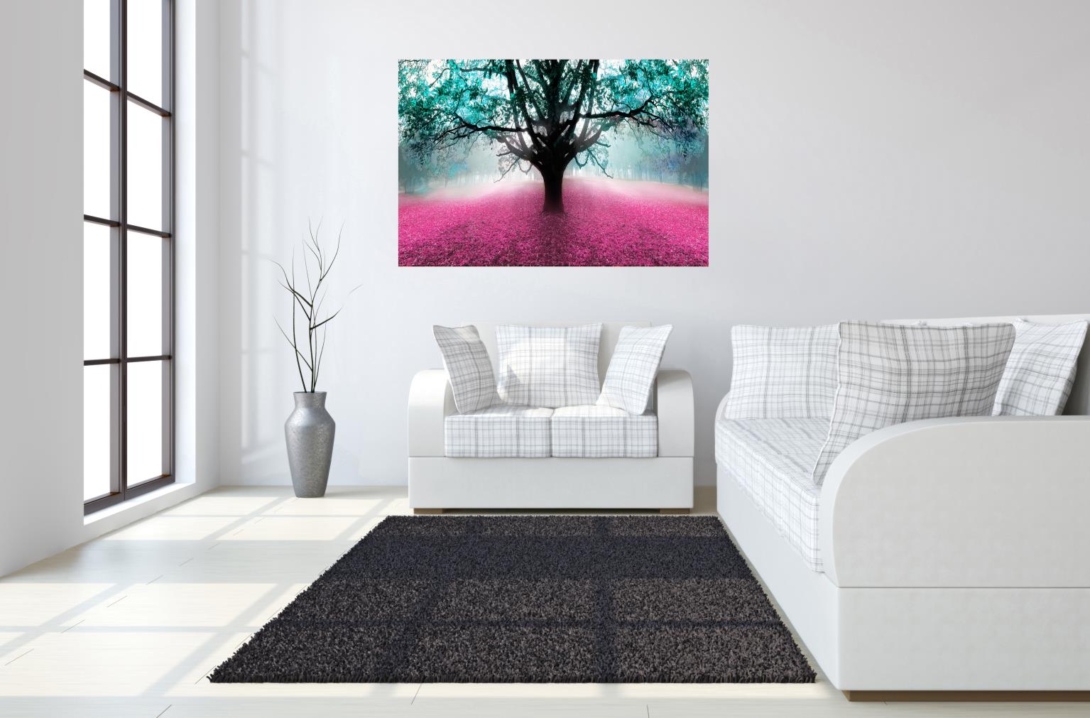 Temp Glass W/Foil - Green Tree W/Pink Leaves Tempered Glass