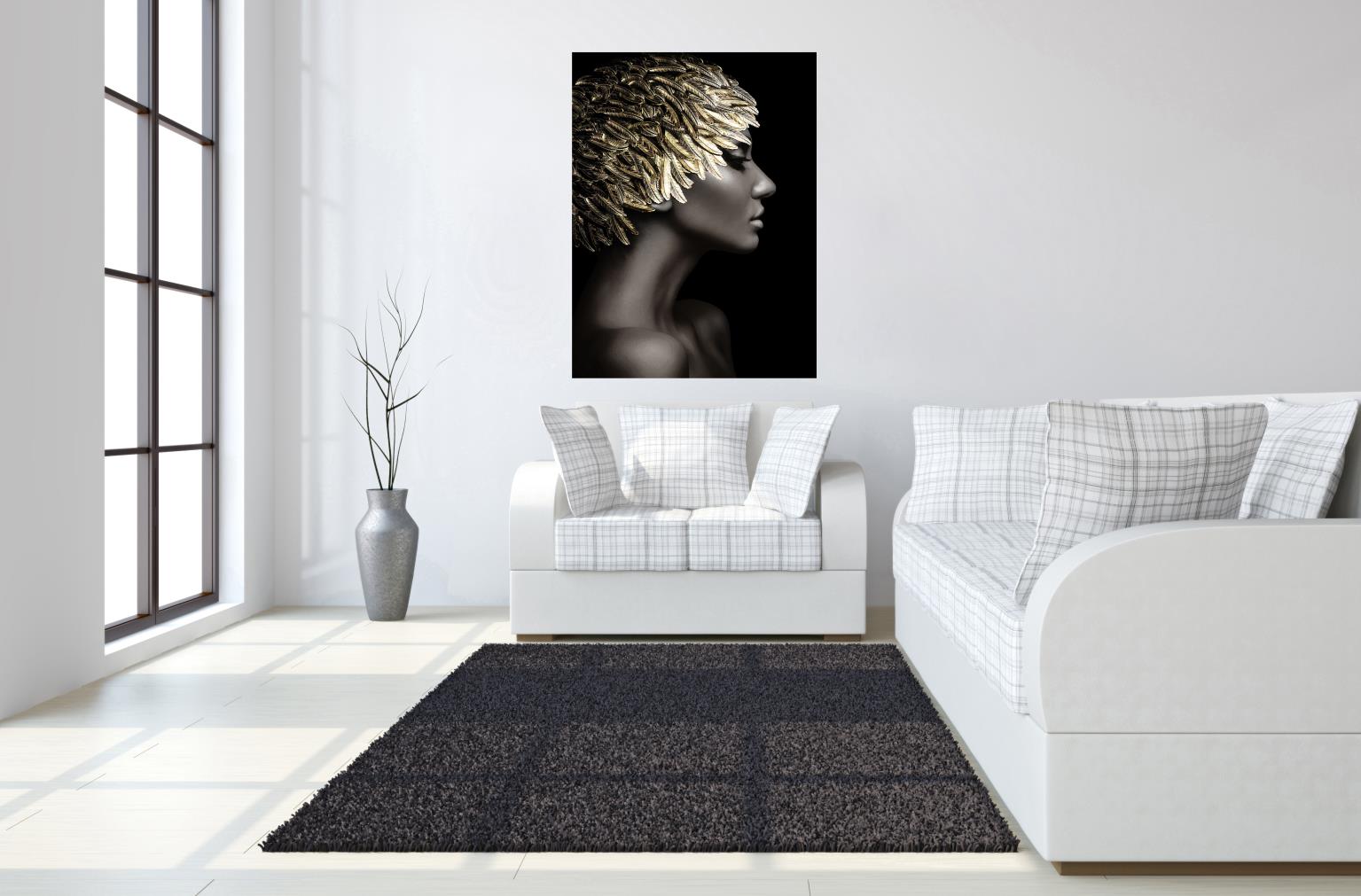 Temp Glass W/Foil - Woman Gold Leaves Tempered Glass