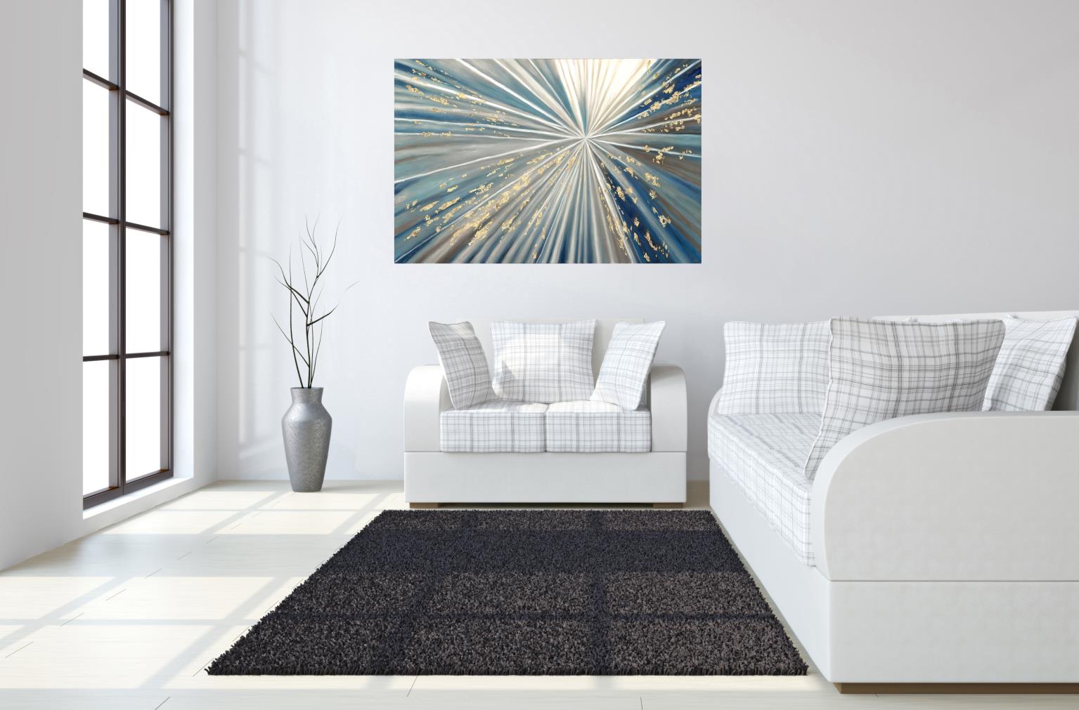 Temp Glass W/Foil - Starbust Blue/Gold/White Tempered Glass