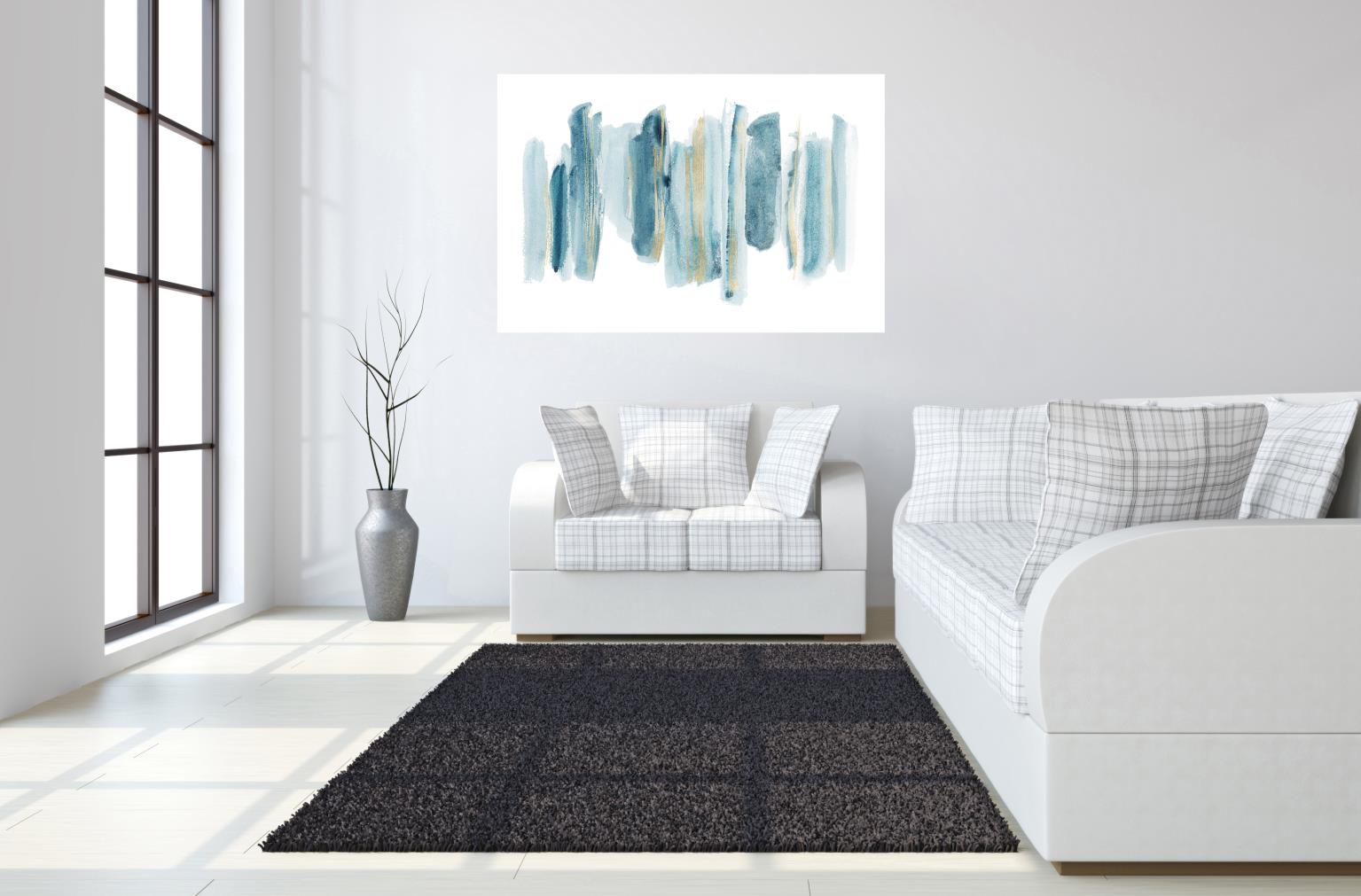 Temp Glass W/Foil - Abstract Blue/White/Gold 2 Tempered Glass