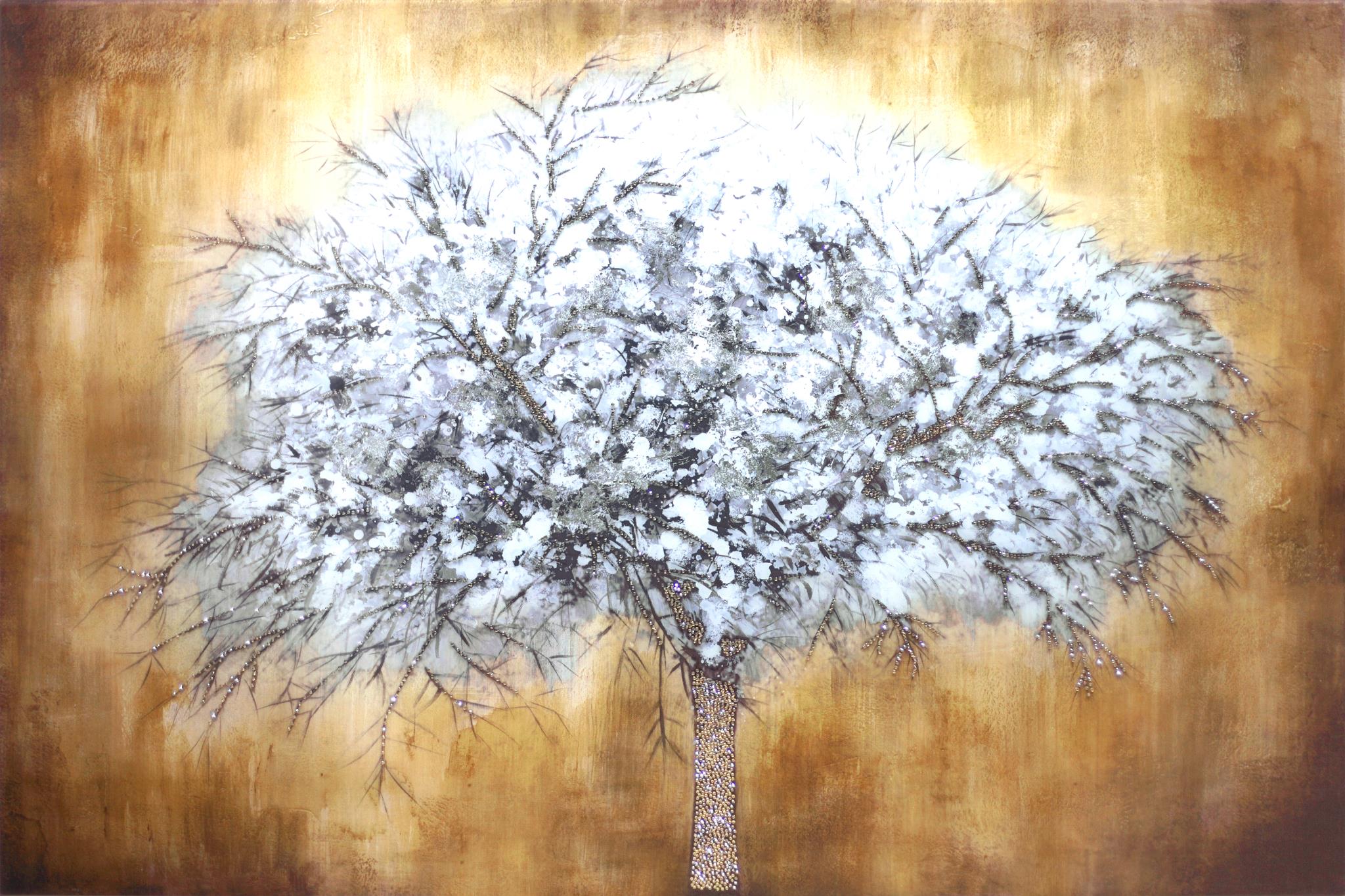 Temp Glass W/Foil - Abstract Tree In Bloom Rhinestones Tempered Glass