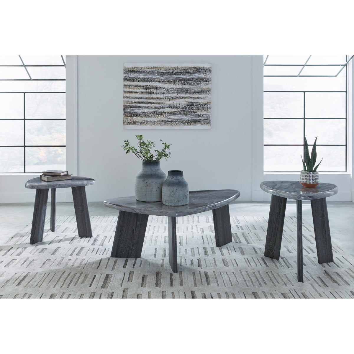 Bluebond Gray Coffee Table Set — Faux Marble Top