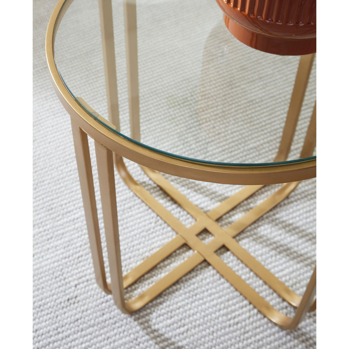 Milloton Gold Coffee Table Set — Clear Glass Tops