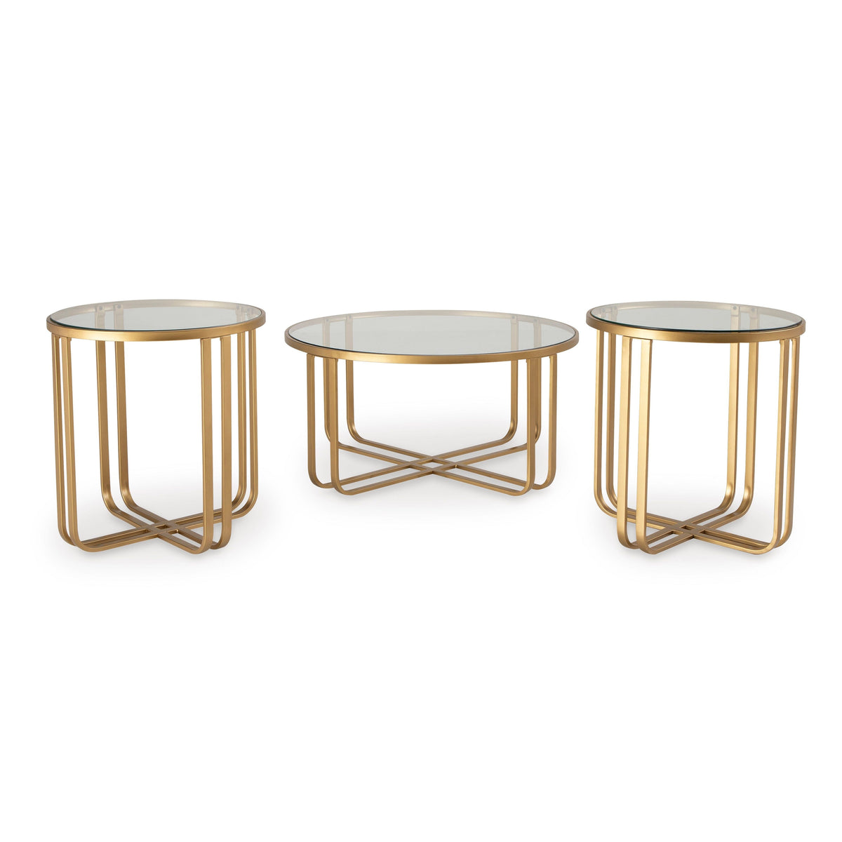 Milloton Gold Coffee Table Set — Clear Glass Tops