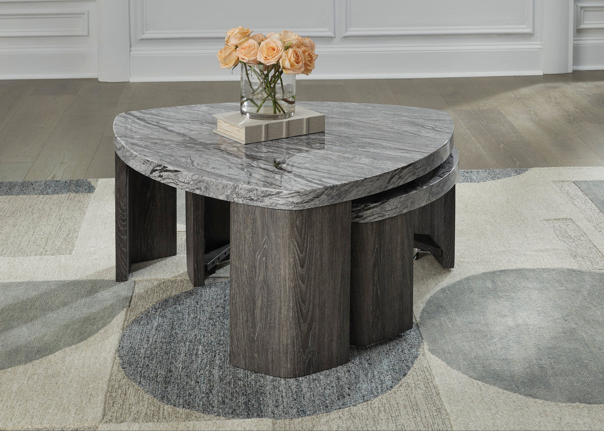 Surmour Faux Marble Cocktail Table — Pivoting Lower Table