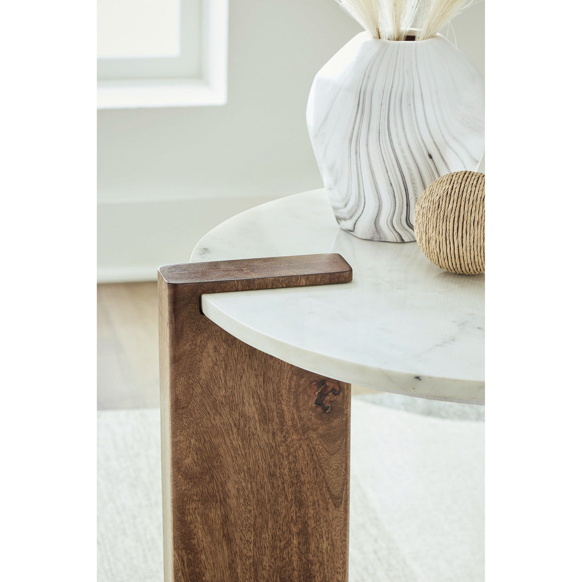 Isanti Mango Wood End Table — Natural Marble Top
