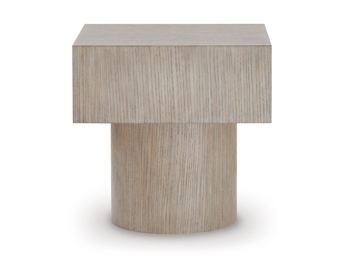 Jorielyn Light Grayish Brown End Table — Plinth Base