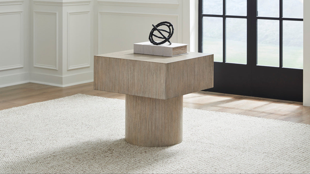 Jorielyn Light Grayish Brown End Table — Plinth Base