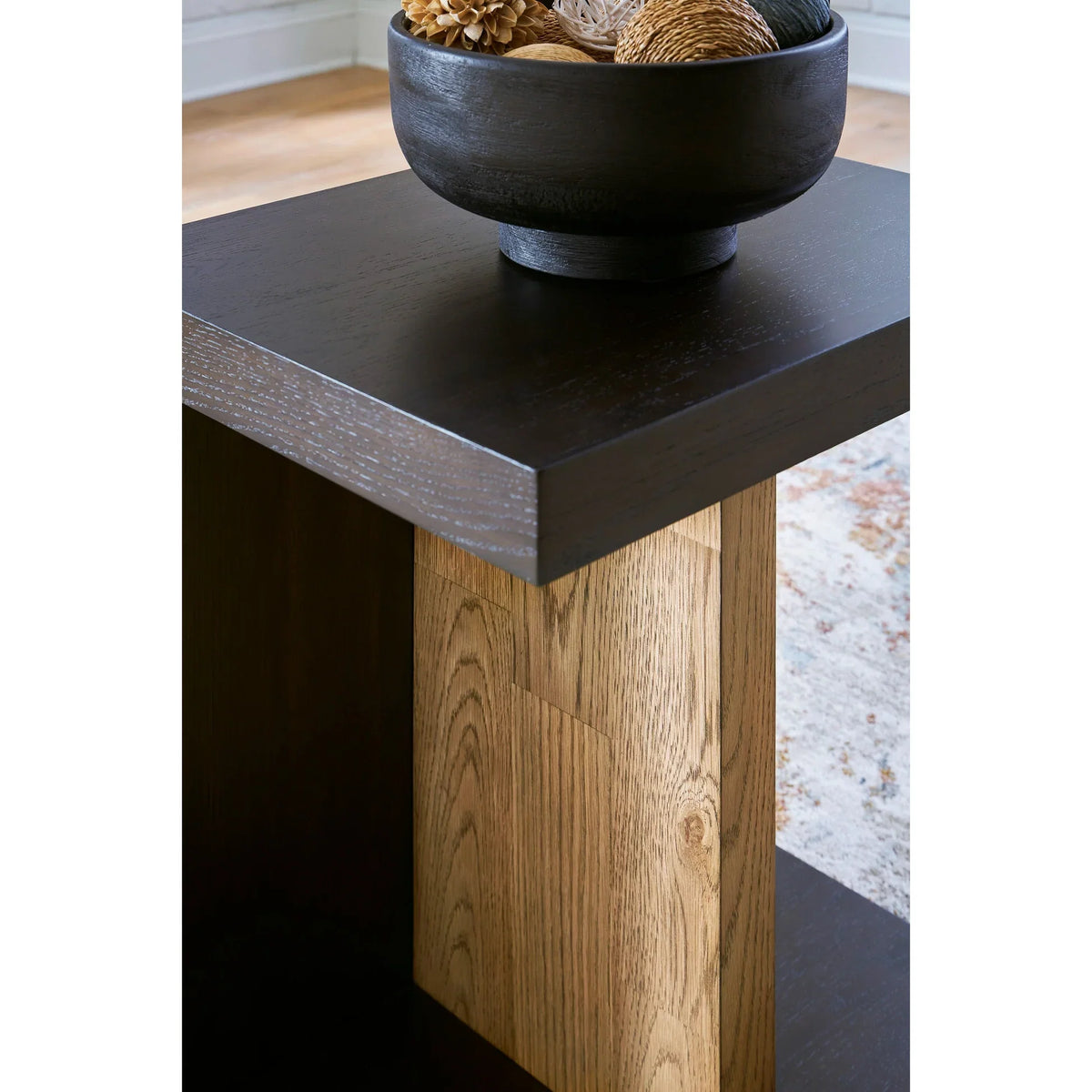 Kocomore Brown and Natural End Table — USB-C Charging