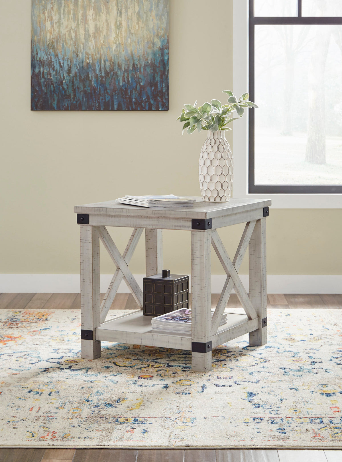 Carynhurst Whitewash Farmhouse Coffee Table Set — Hidden Storage