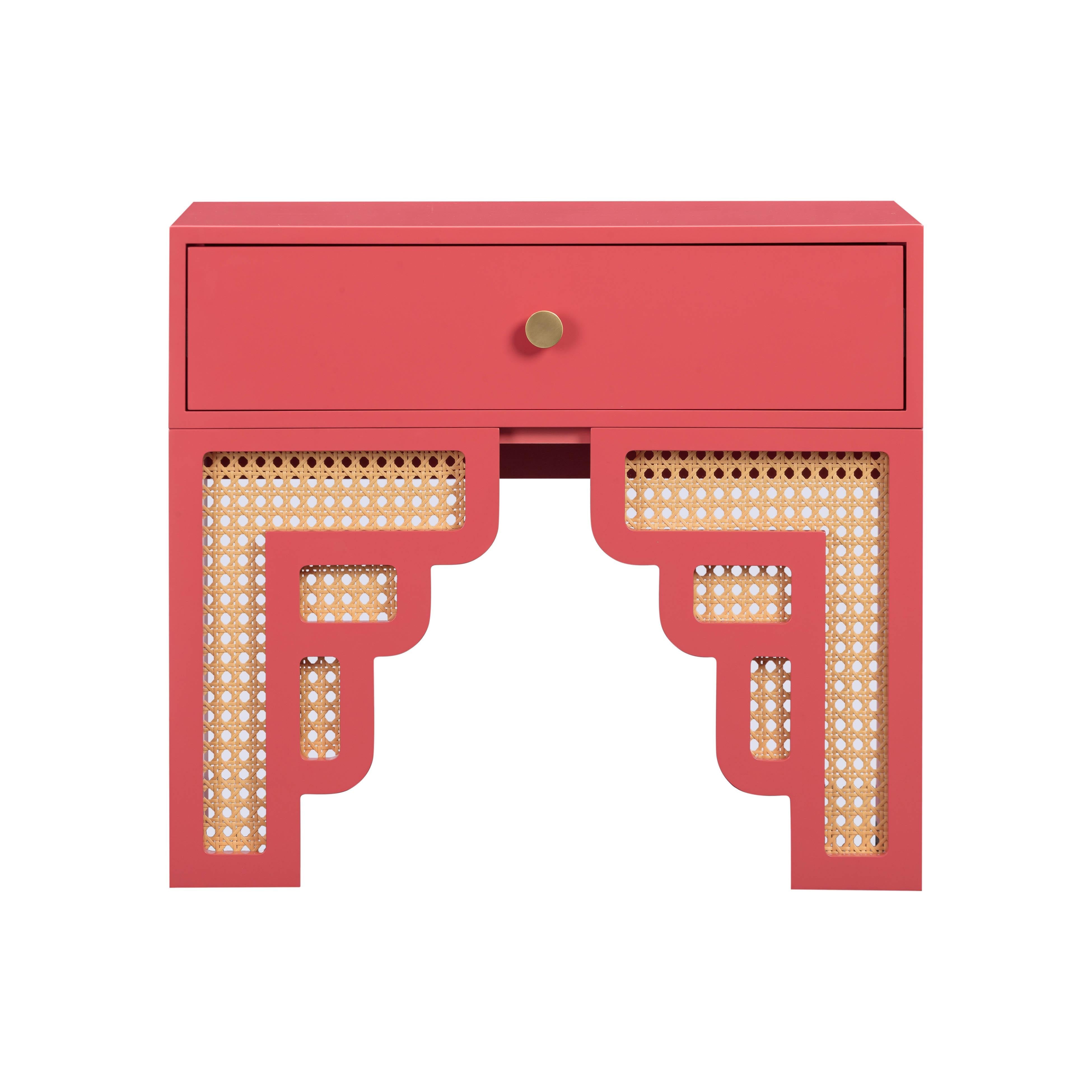 Suzie Coral Pink & Rattan Nightstand - UK