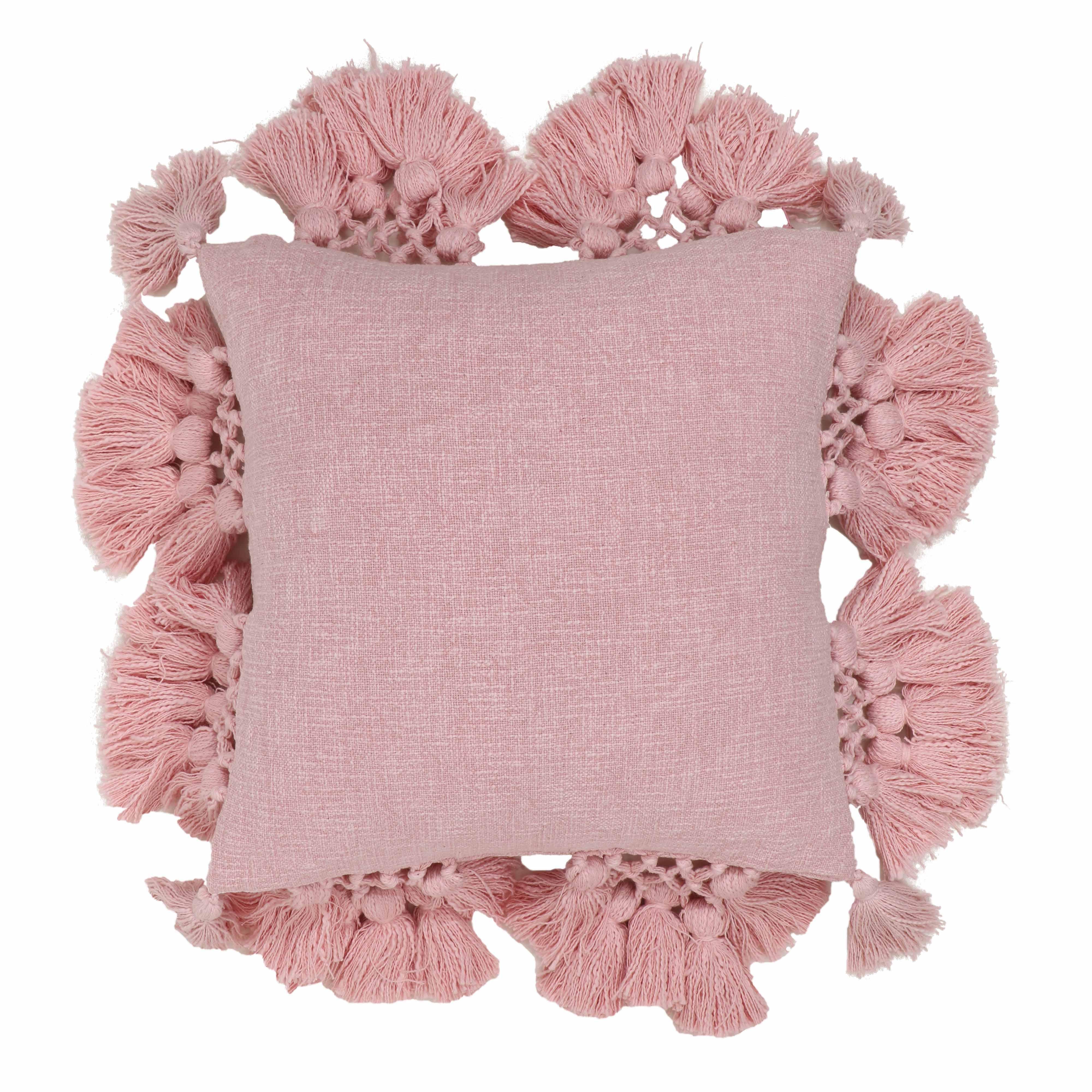 Stone Washed Blush Pink Cotton Tasseled Pillow