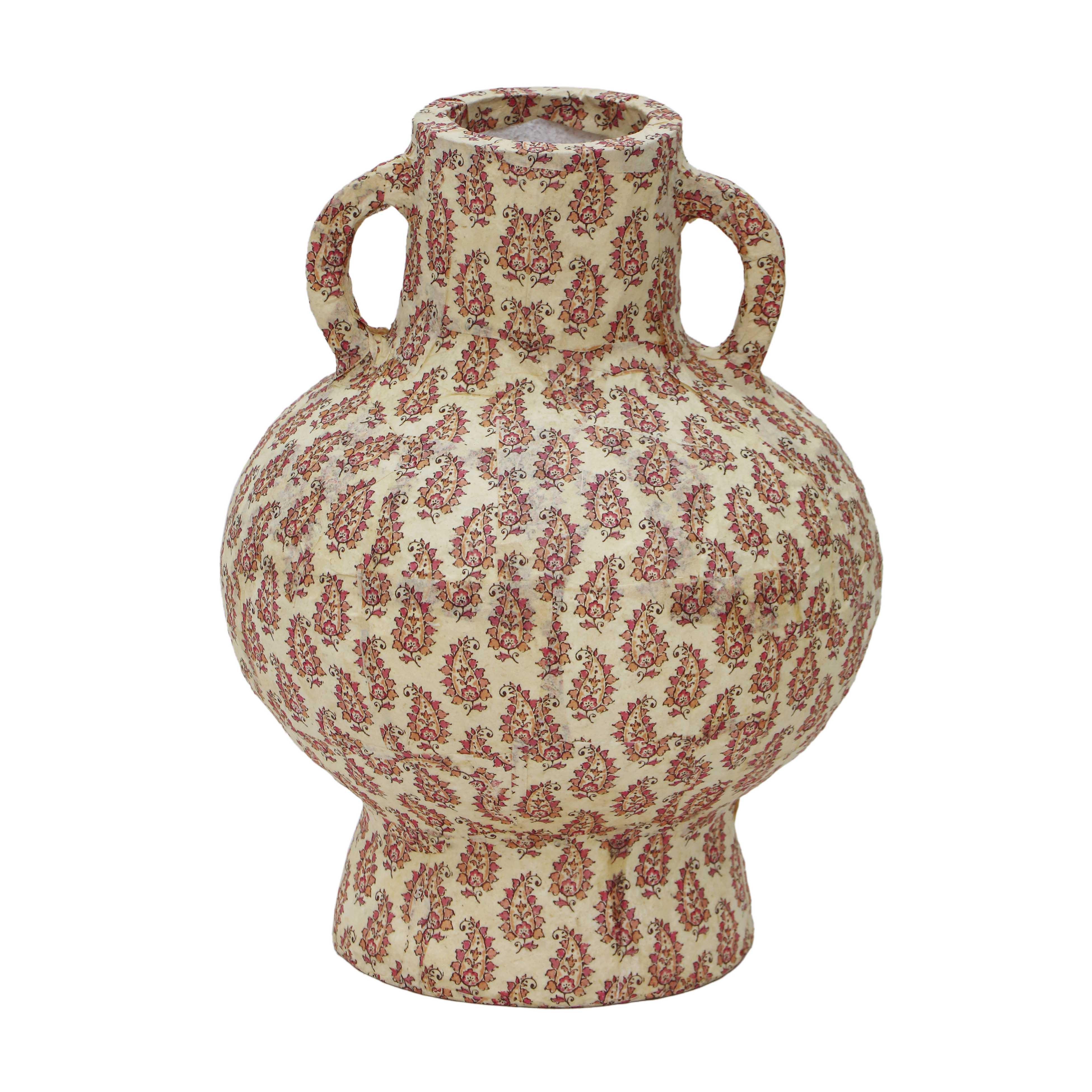 Cotton Mache Vase in Peach Paisley