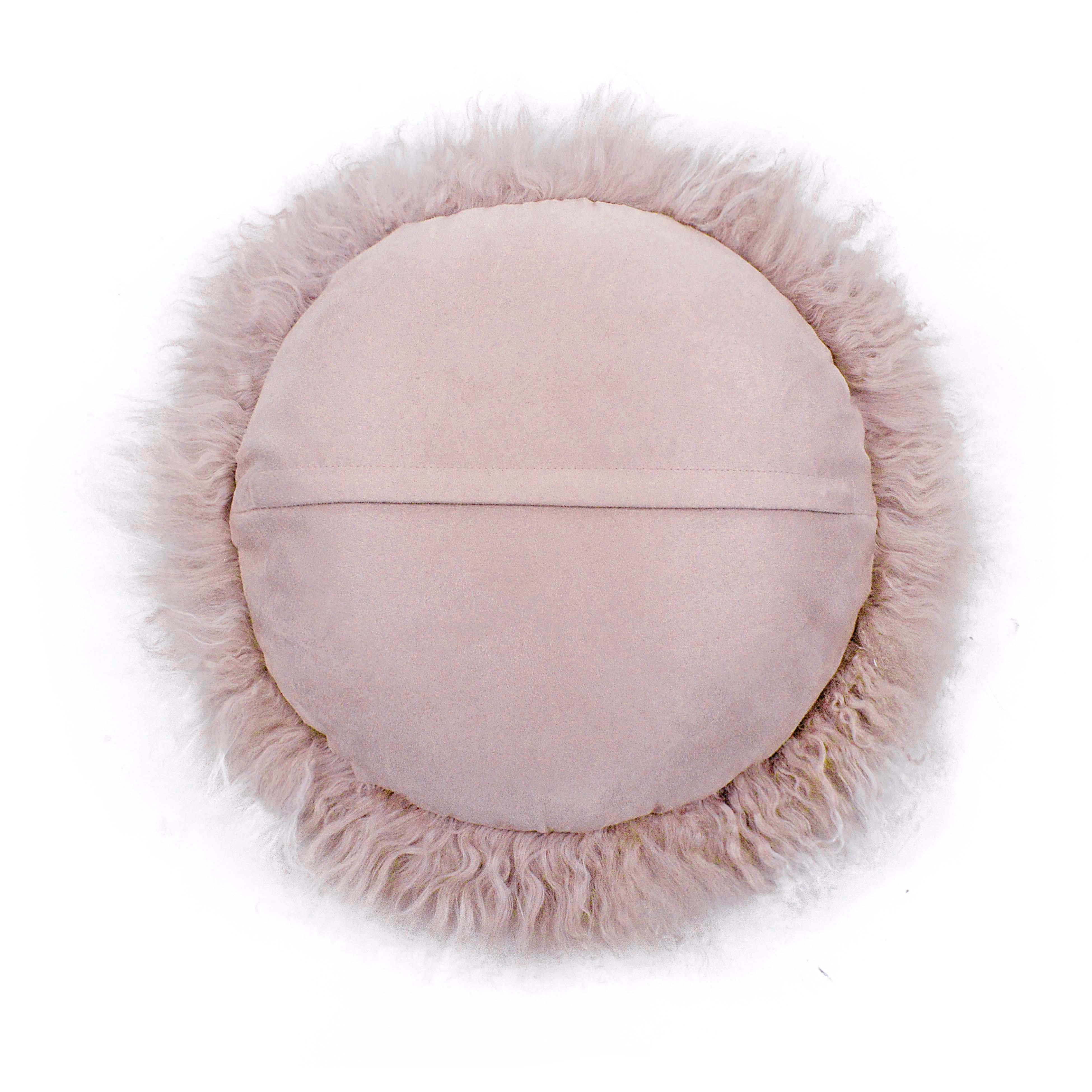 Ruby 16 Inch Genuine Tibetan Lamb Fur Round Pillow