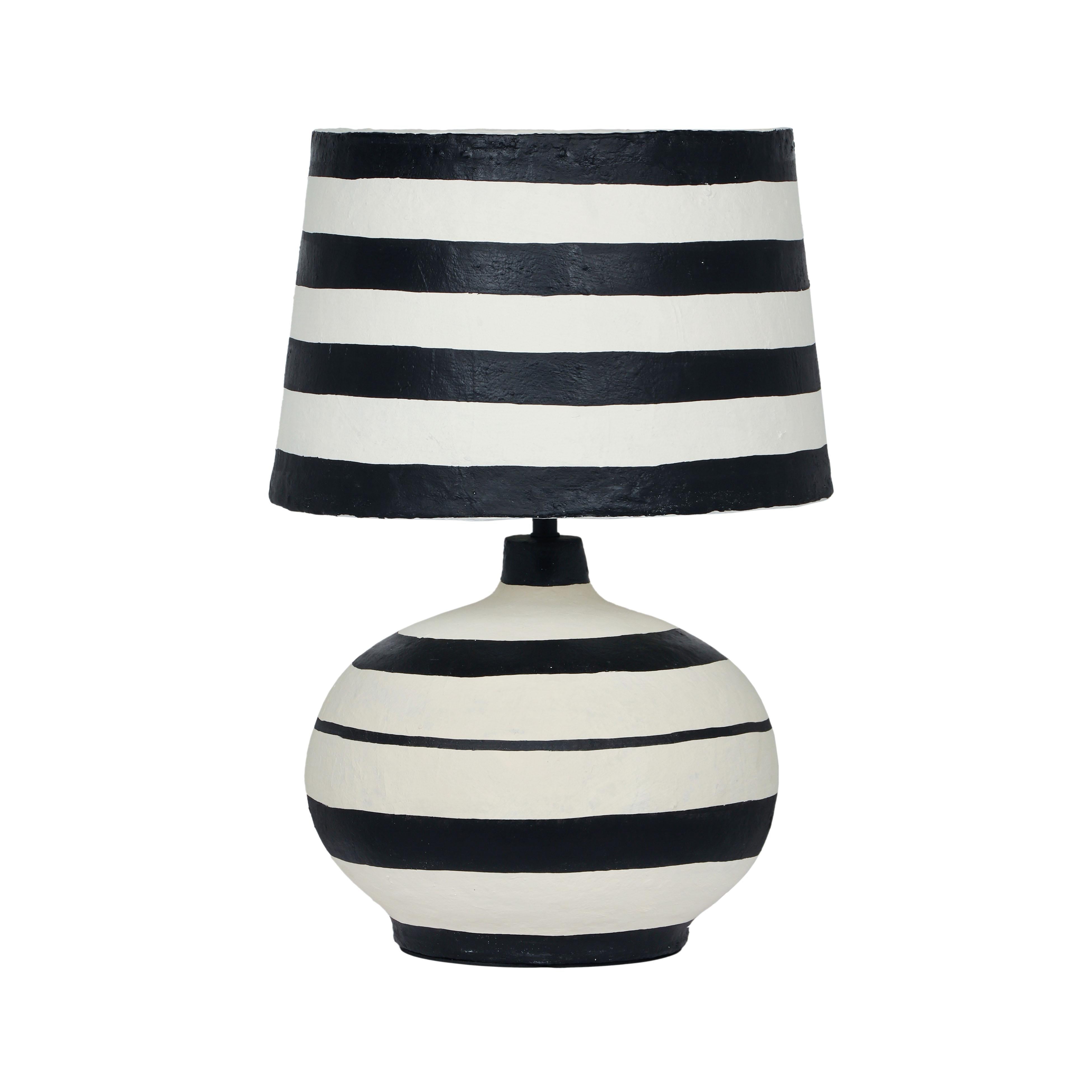 Positano Black Striped Papier Mache Table Lamp