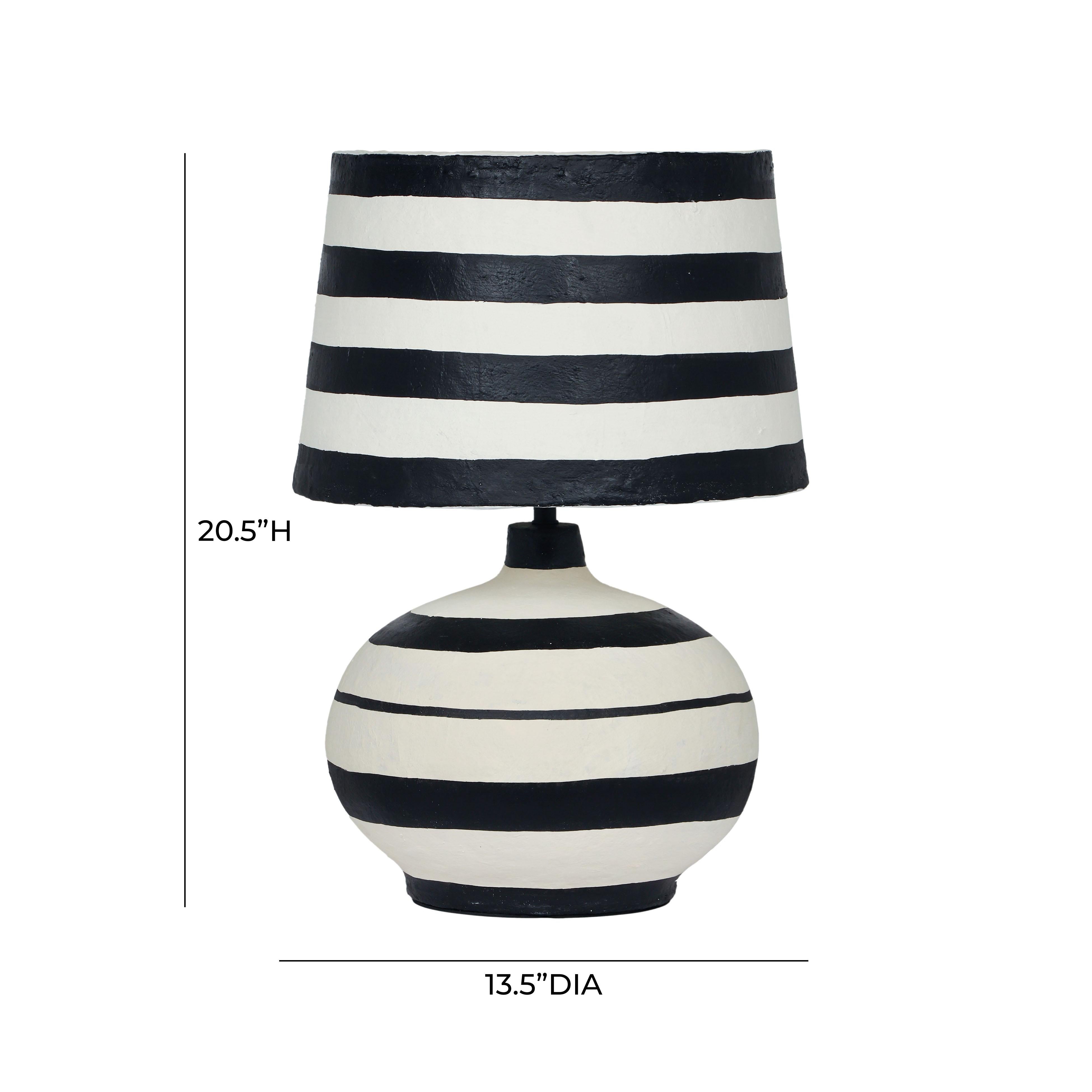 Positano Black Striped Papier Mache Table Lamp