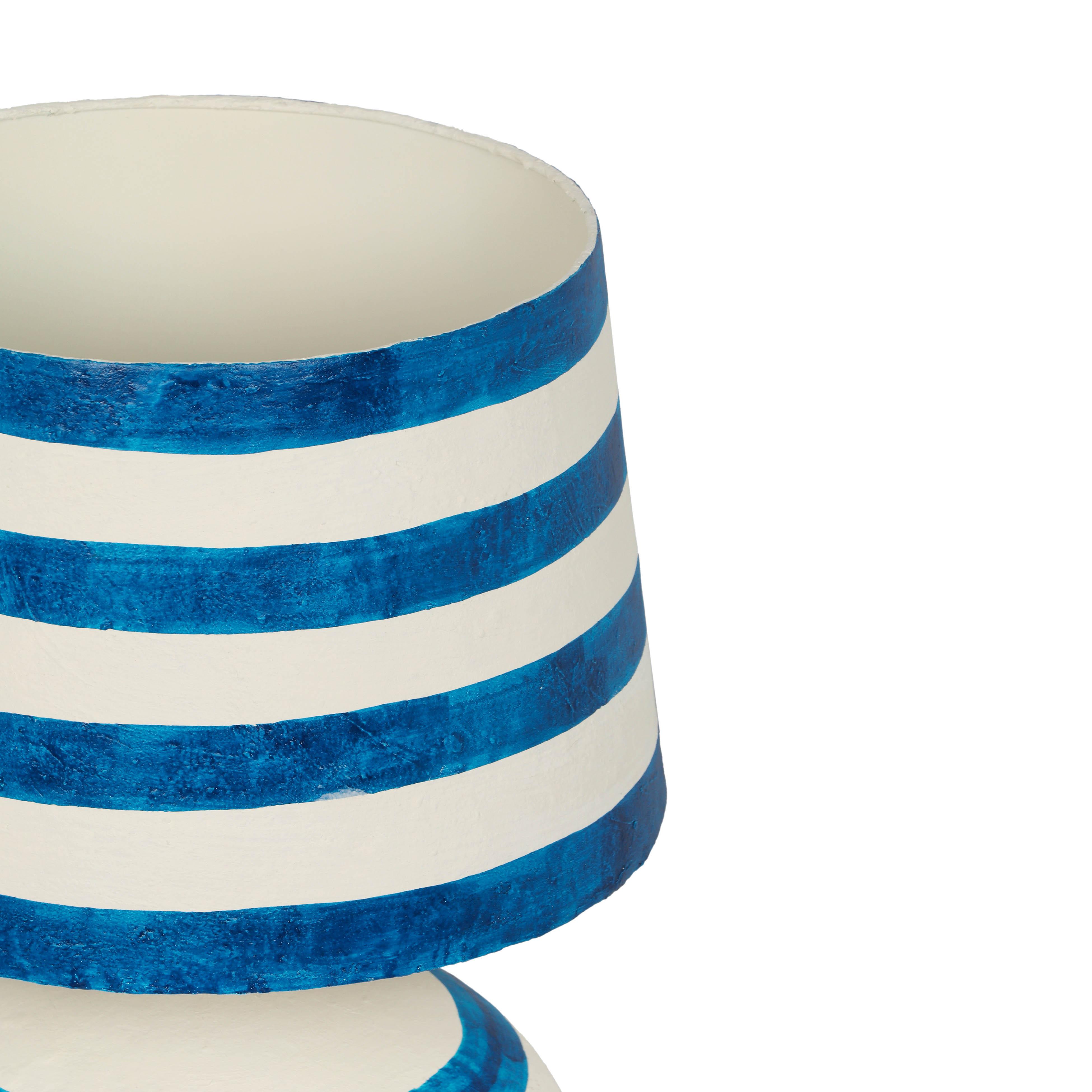 Positano Blue Striped Papier Mache Table Lamp