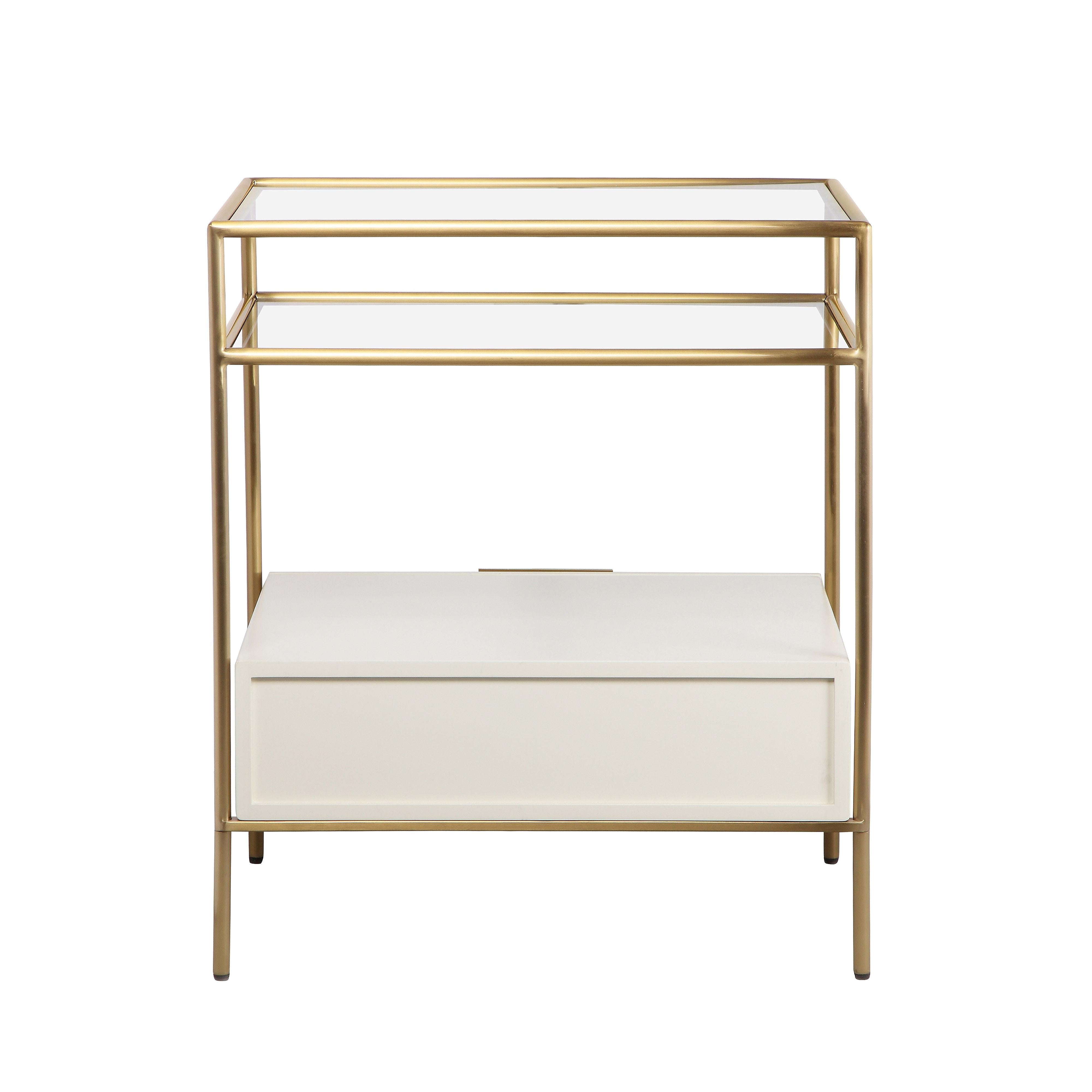 Darla Cream Glass Nightstand - UK