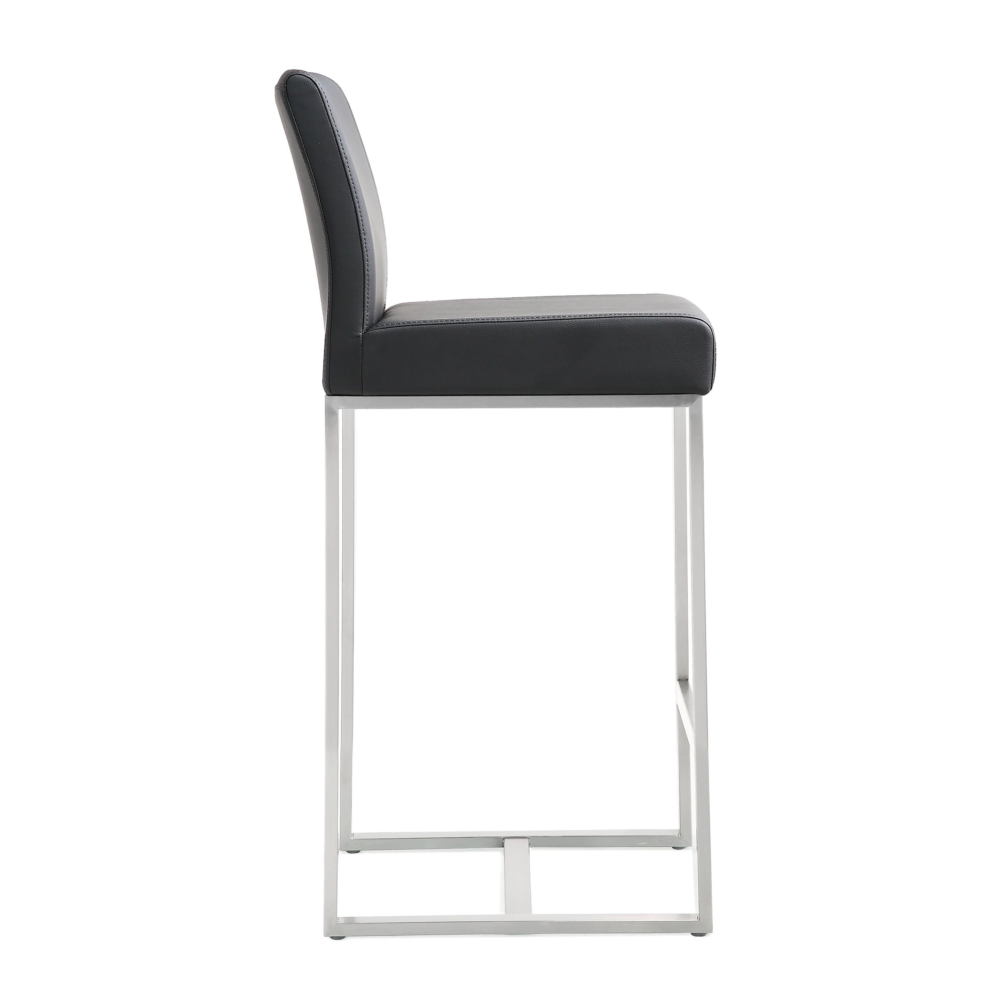 Denmark Black Performance Vegan Leather and Stainless Steel Counter Stool - Set of 2