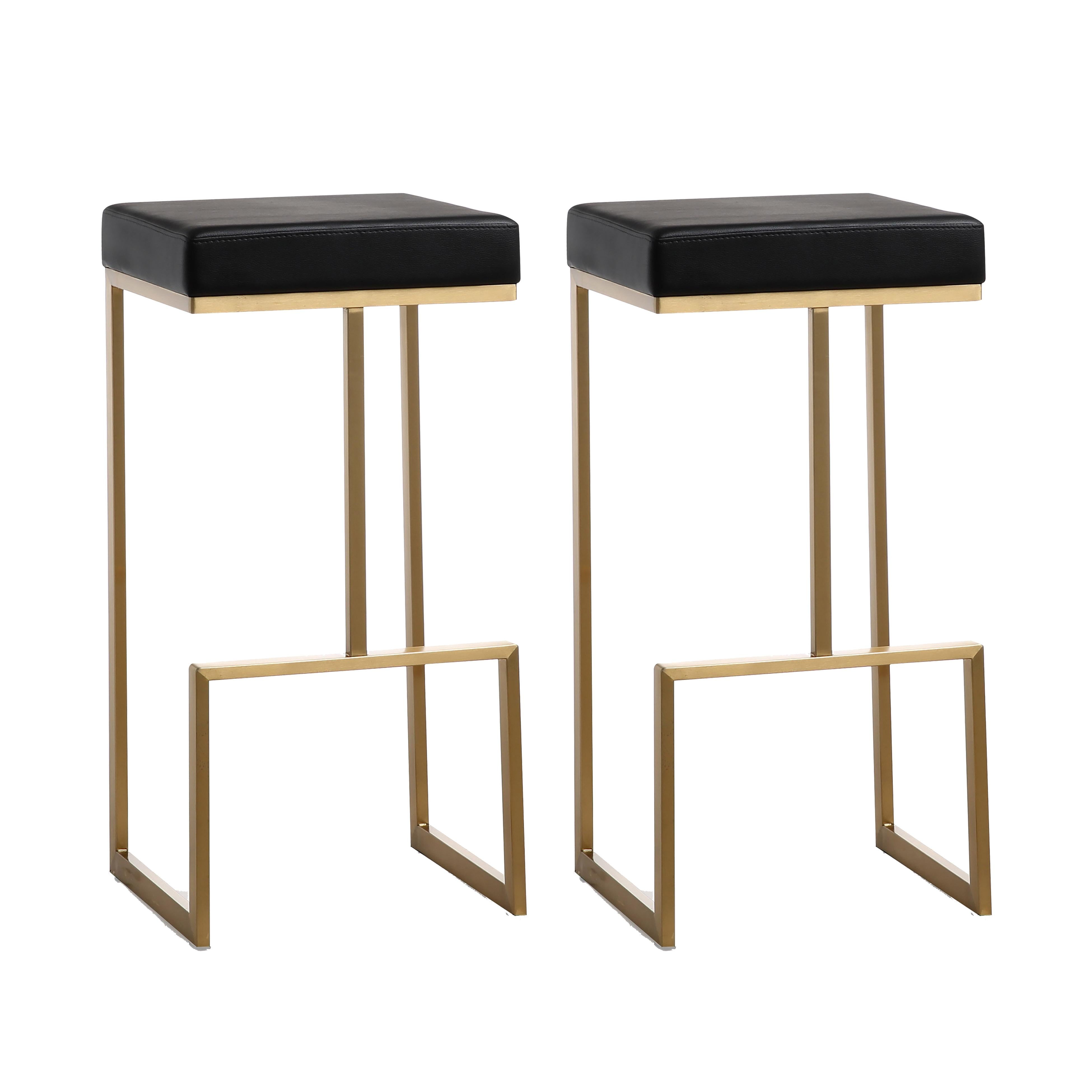 Ferrara Black Performance Vegan Leather and Gold Steel Barstool - Set of 2
