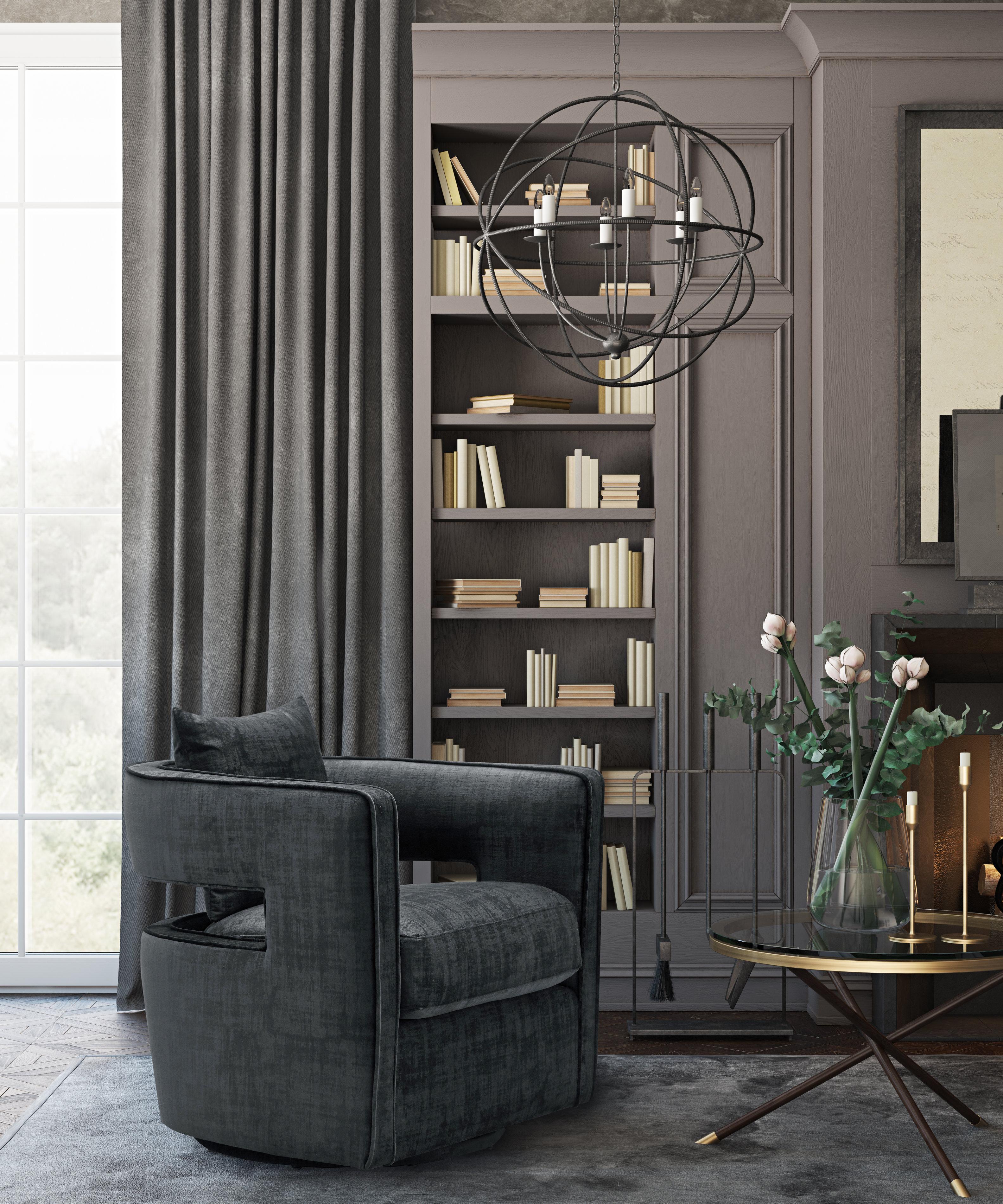 Kennedy Black Textured Velvet Swivel Chair