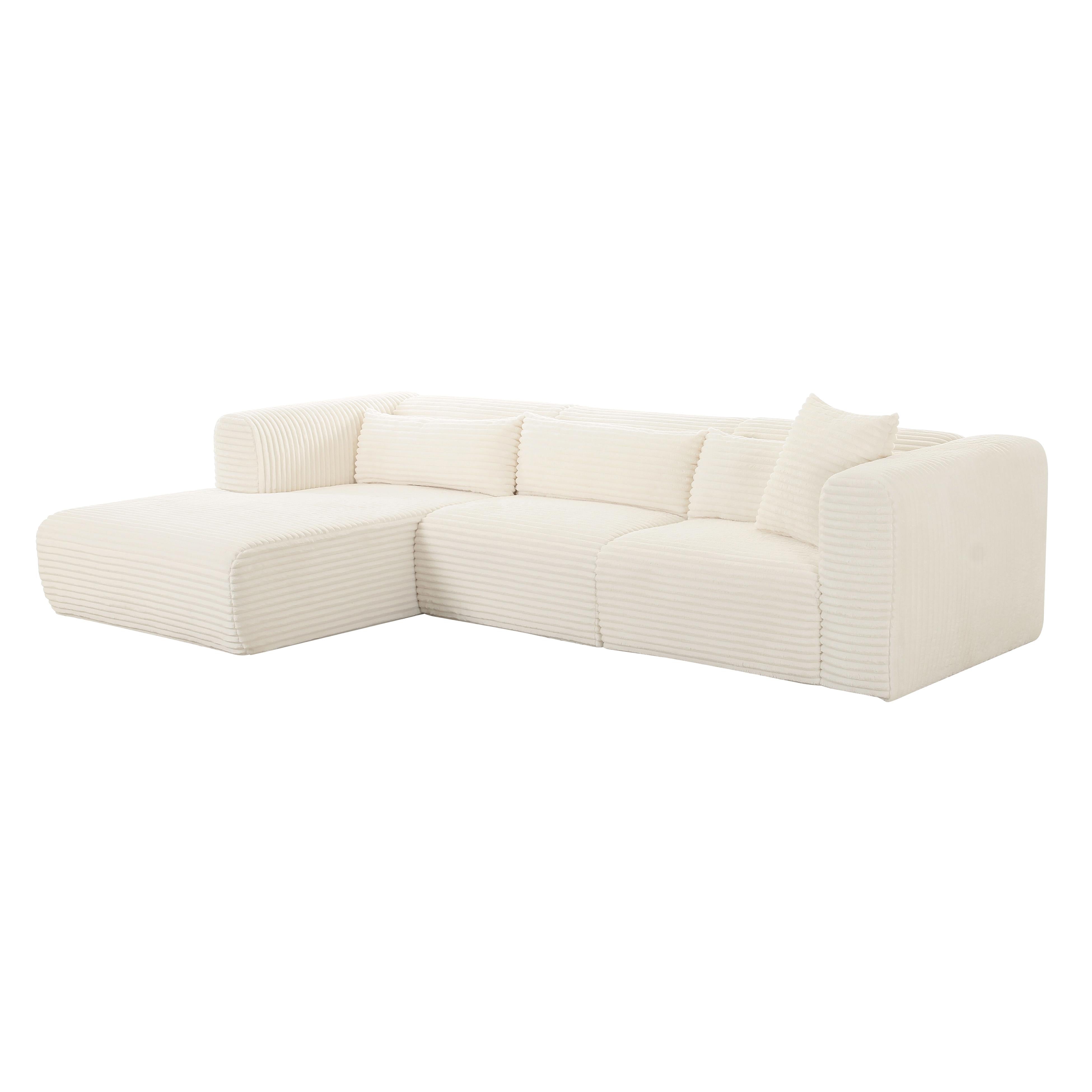 Tarra Fluffy Oversized Cream Corduroy Modular LAF Sectional - UK