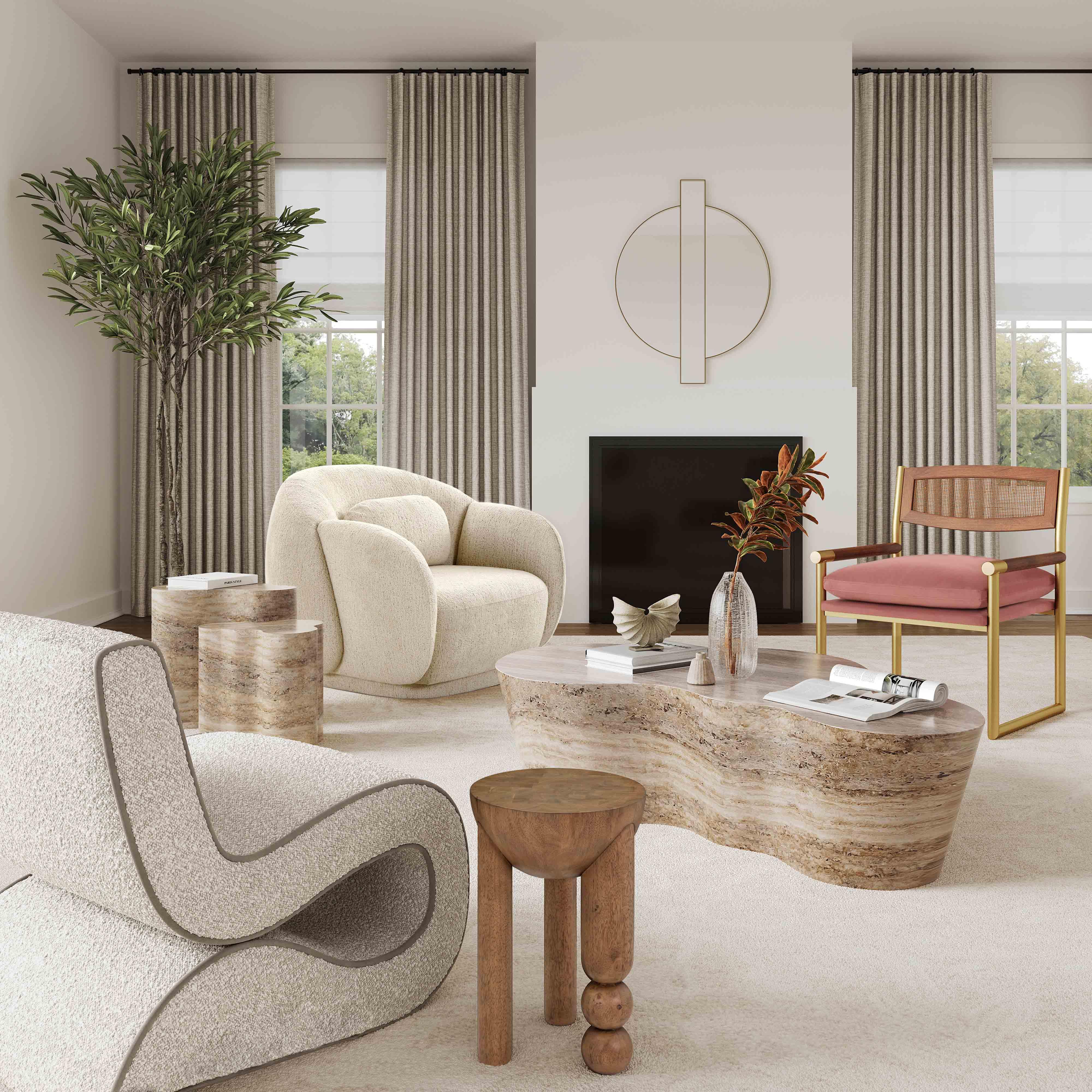 Slab Faux Travertine Tall Side Table - UK