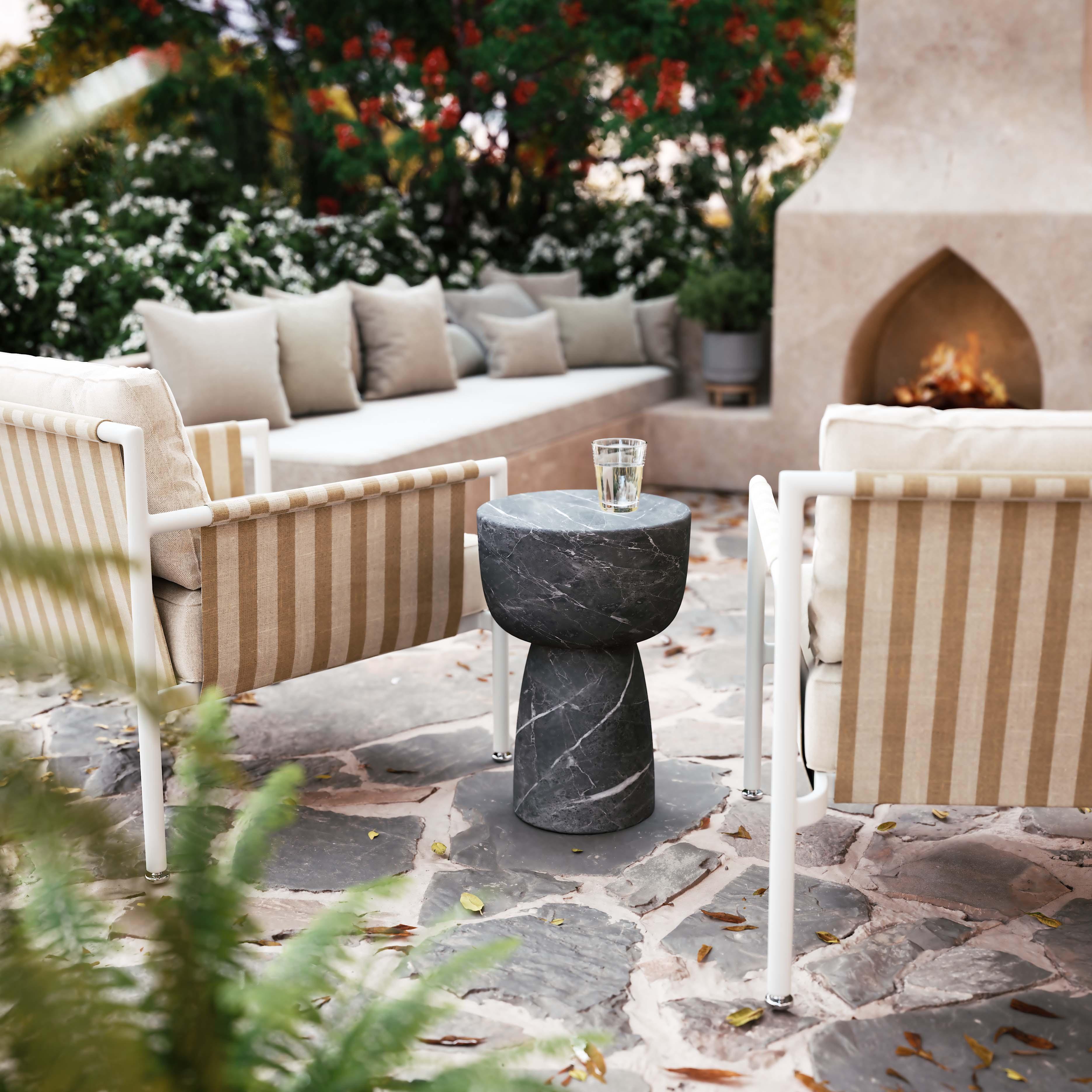 Charra Black Faux Marble Indoor/Outdoor Side Table