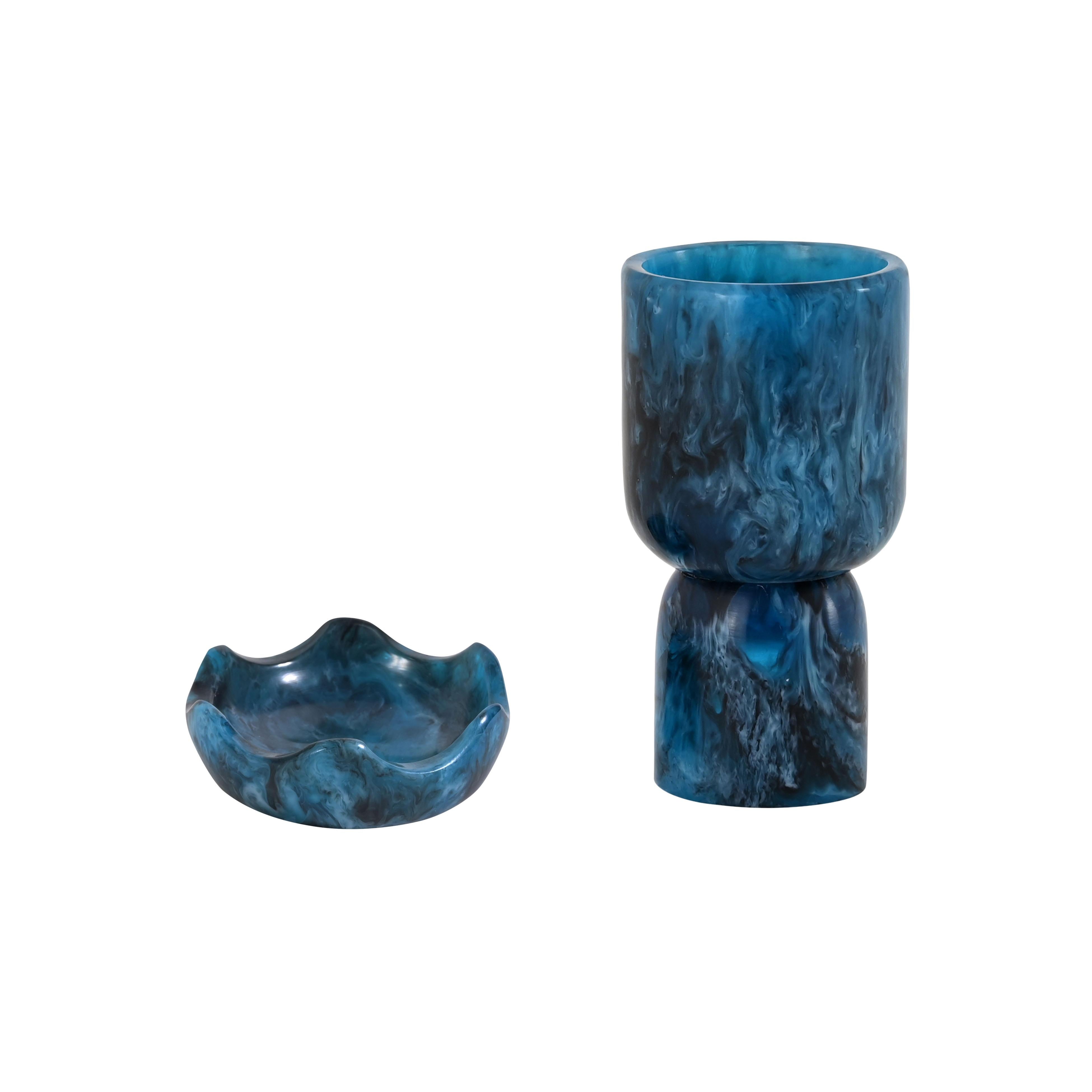 Platform Blue Swirl Resin Kiddush Cup