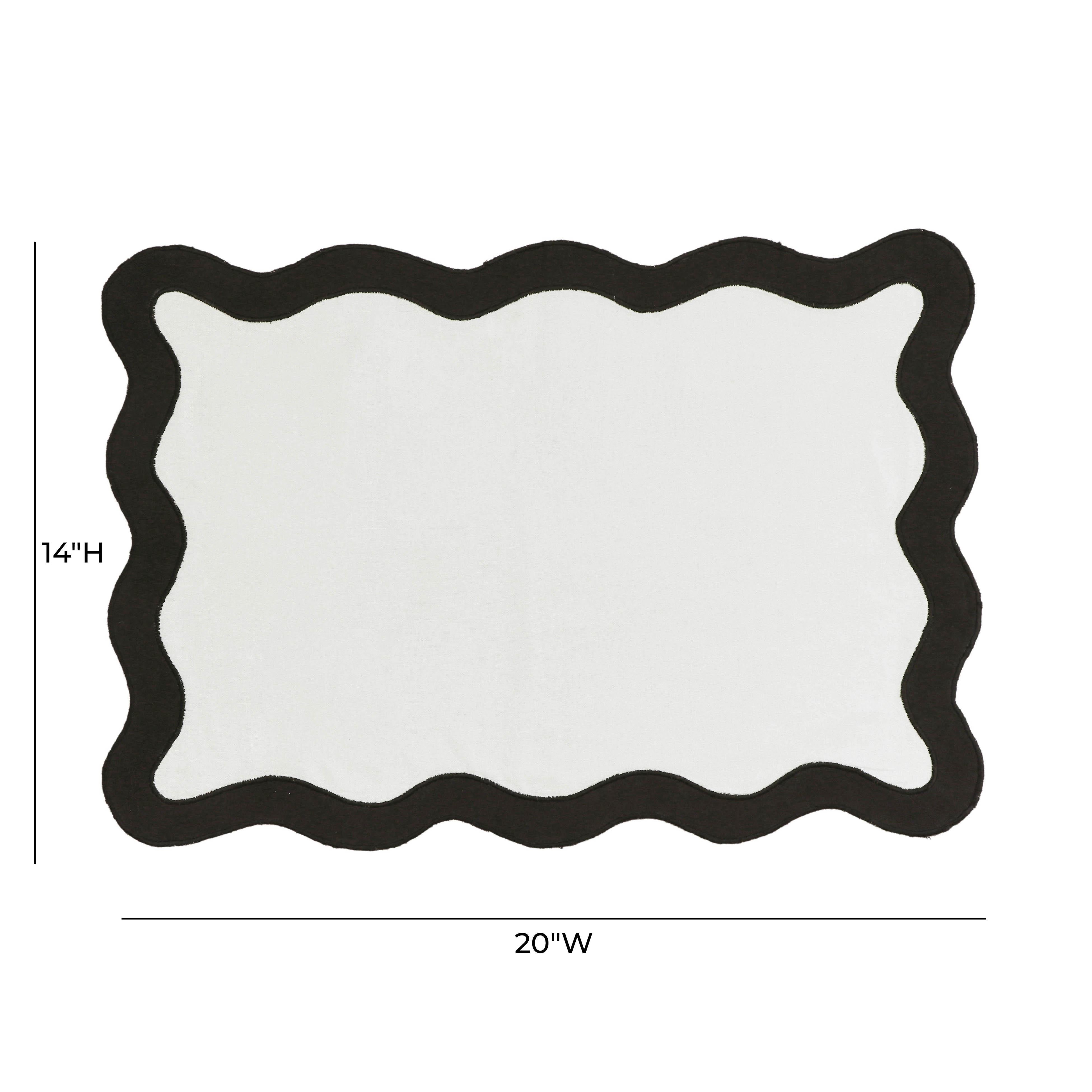 Scalloped Edge Black and White Cotton Placemat - Set of 4